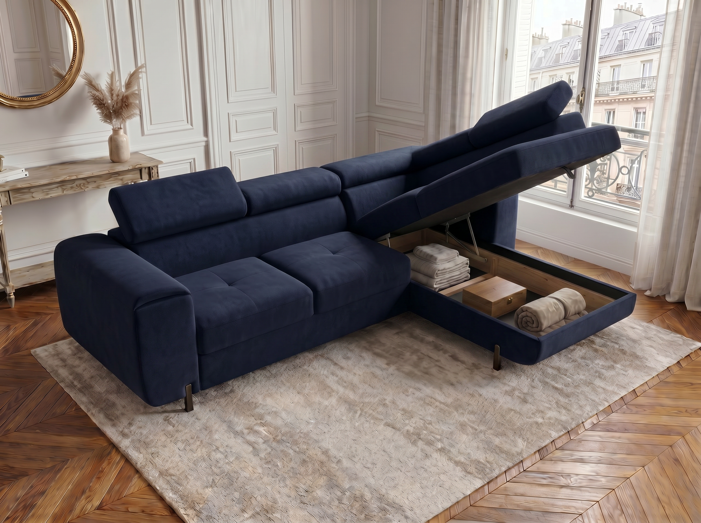 Canapé d'angle convertible Iéna – Velours bleu – photo 6