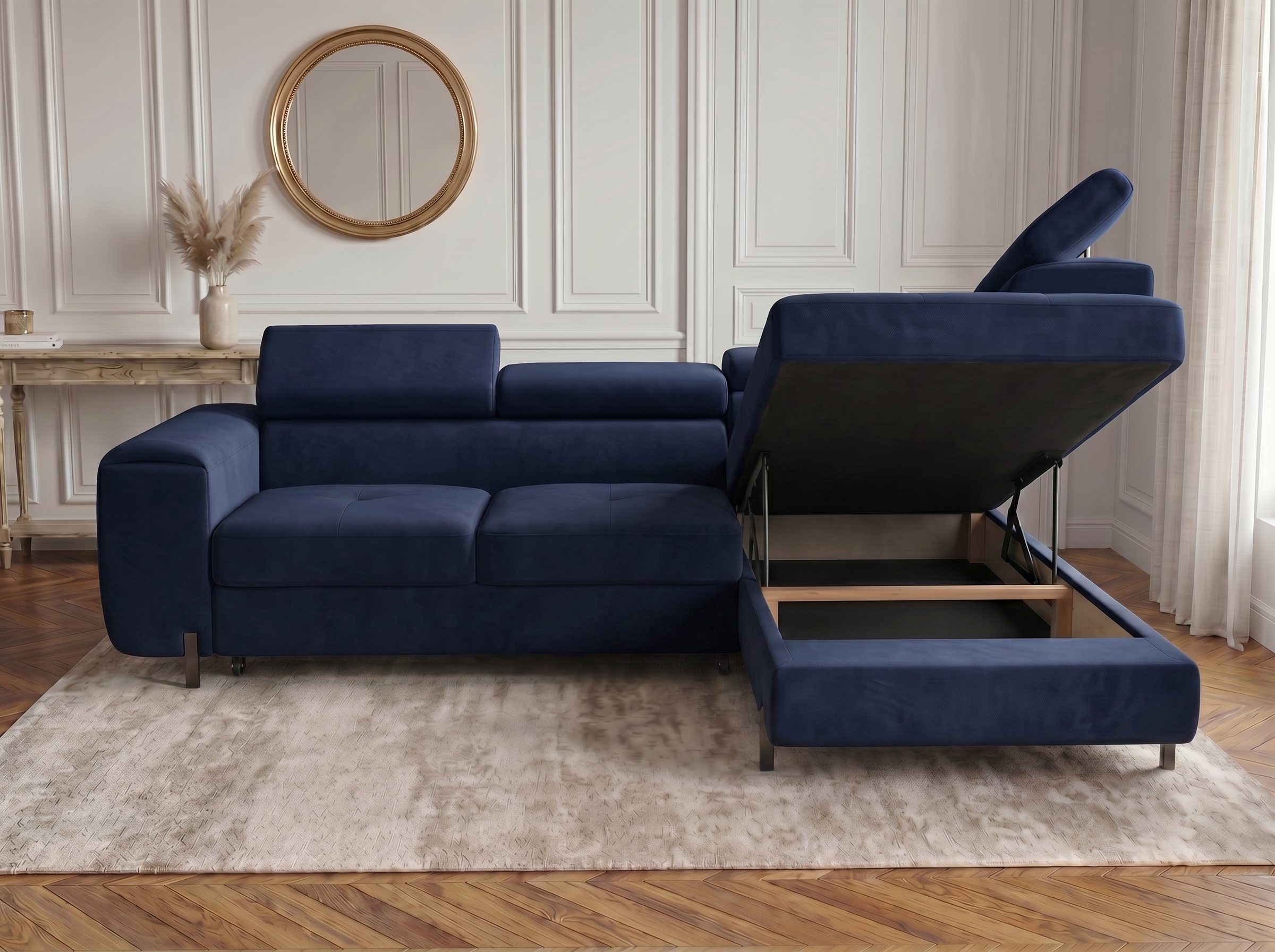 Canapé d'angle convertible Iéna – Velours bleu – photo 7