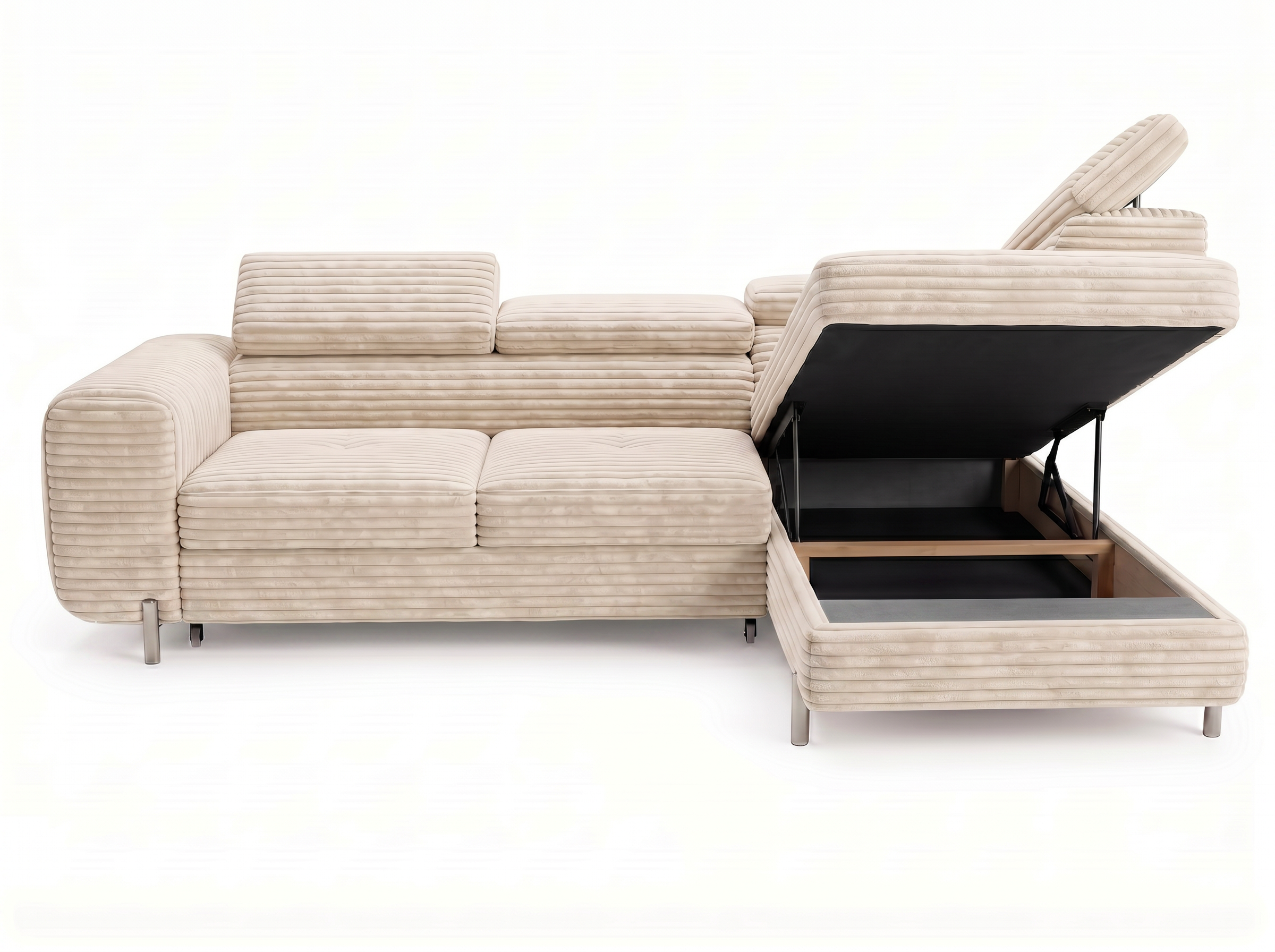 Canapé d'angle convertible Iéna – Velours côtelé épais beige – photo 12
