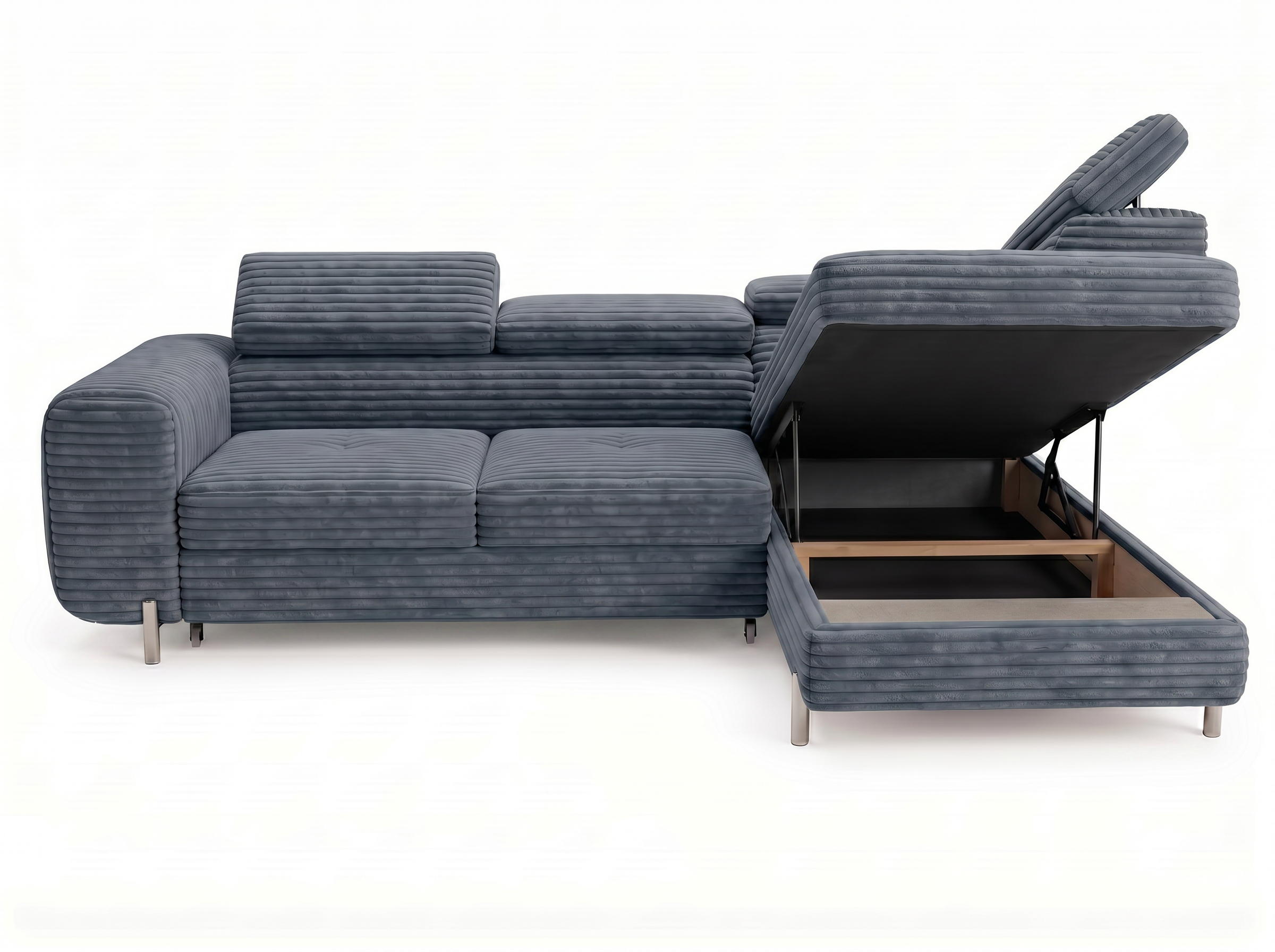 Canapé d'angle convertible Iéna – Velours côtelé épais bleu – photo 10