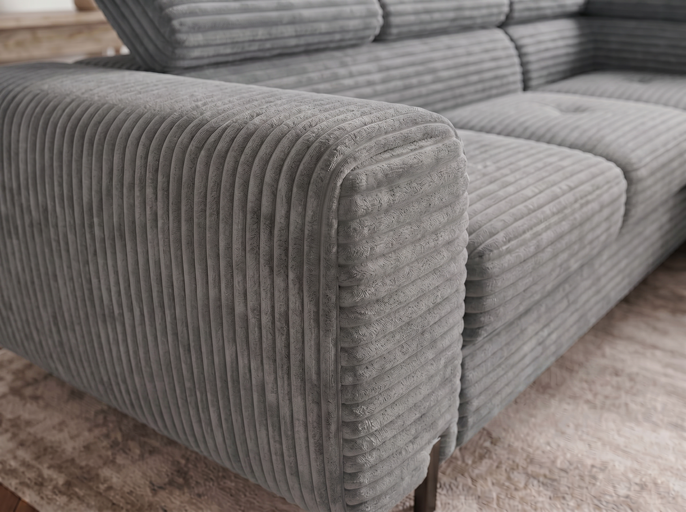 Canapé d'angle convertible Iéna – Velours côtelé épais gris clair – photo 8