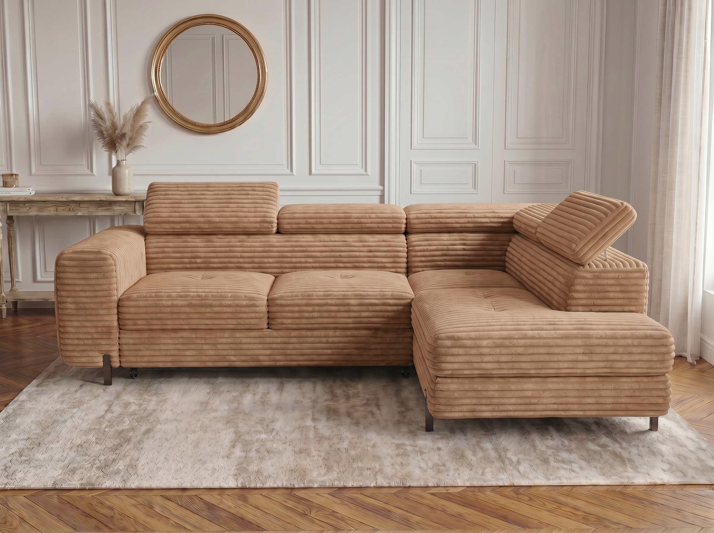 Canapé d'angle convertible Iéna – Velours côtelé épais terracotta – photo 3