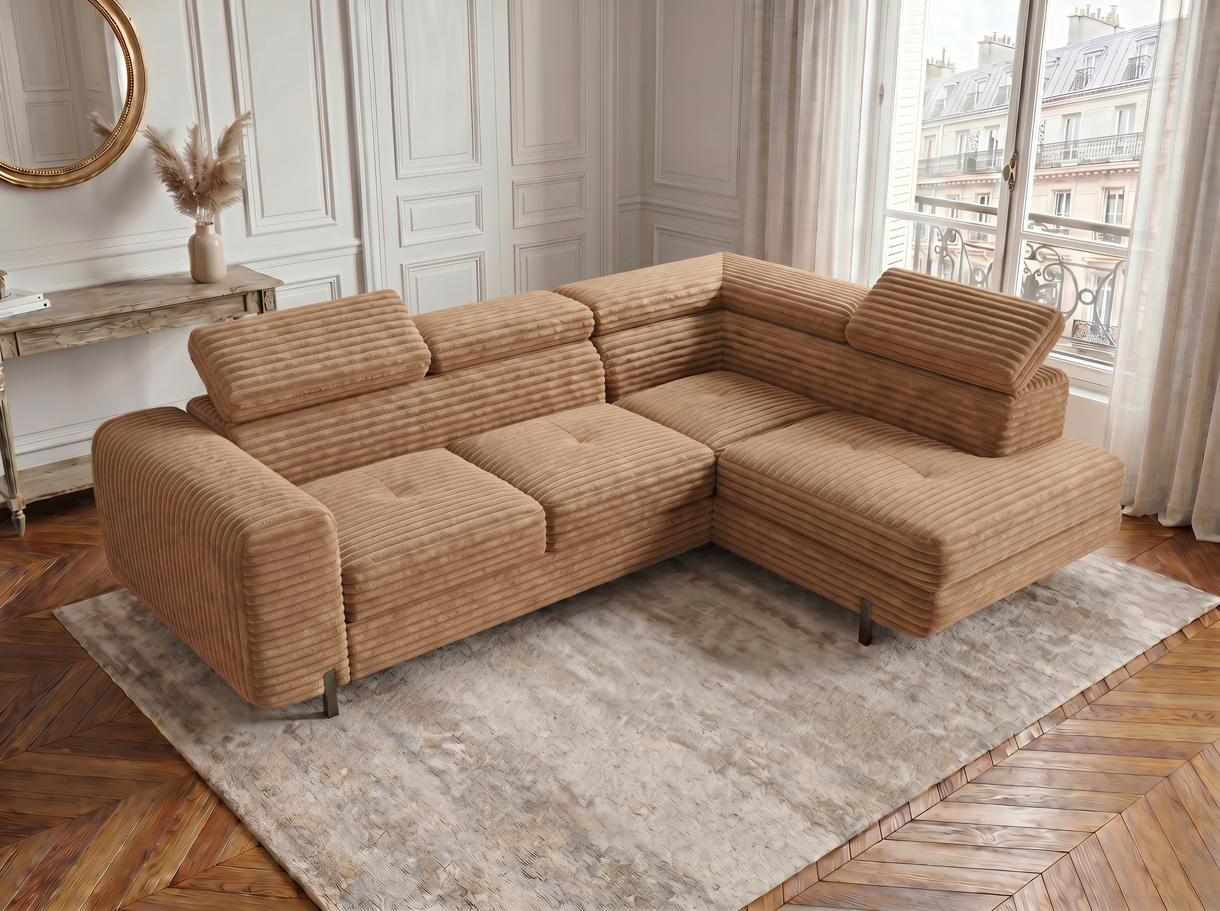 Canapé d'angle convertible Iéna – Velours côtelé épais terracotta – photo 4