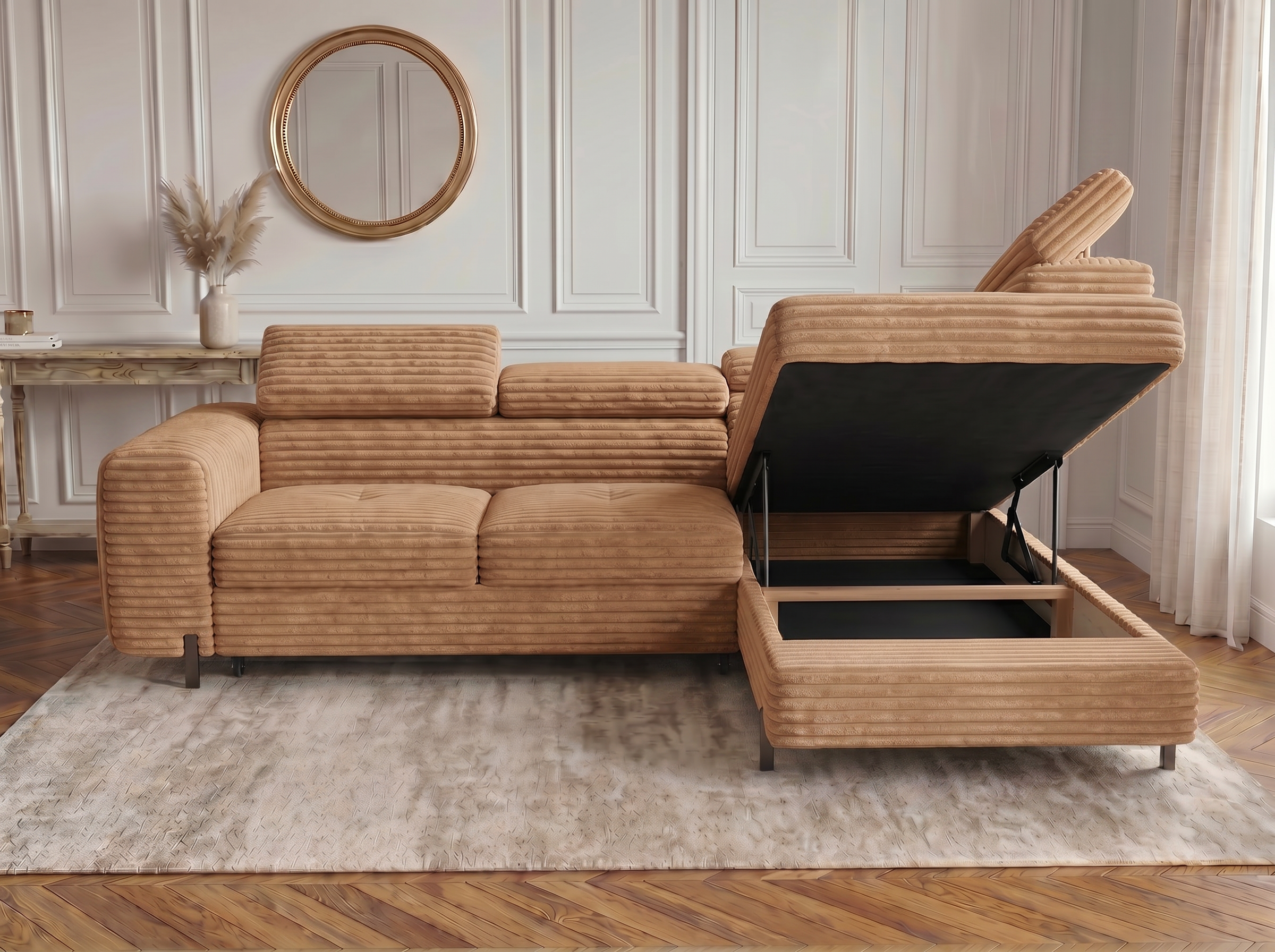 Canapé d'angle convertible Iéna – Velours côtelé épais terracotta – photo 7
