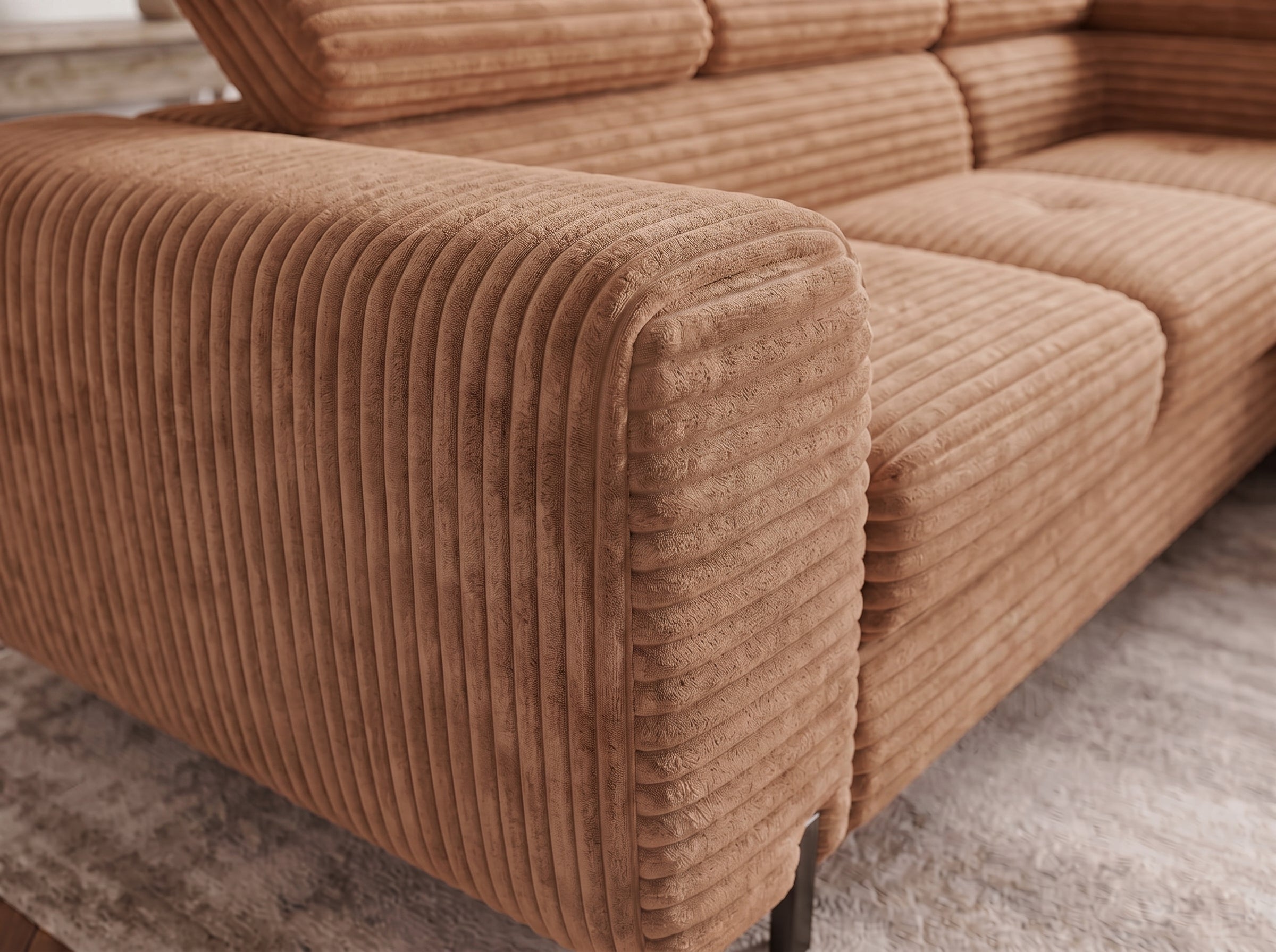Canapé d'angle convertible Iéna – Velours côtelé épais terracotta – photo 9