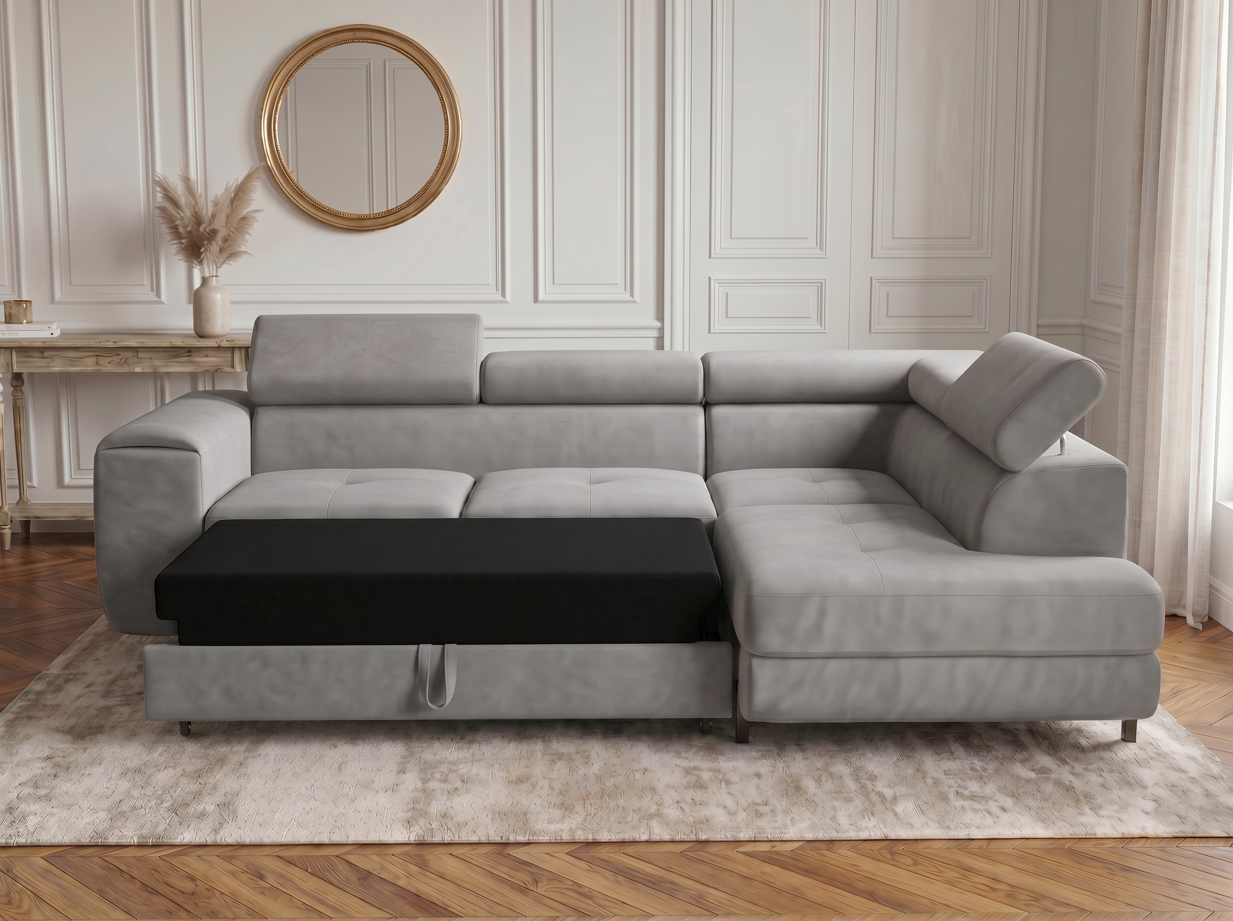 Canapé d'angle convertible Iéna – Velours gris clair – photo 2