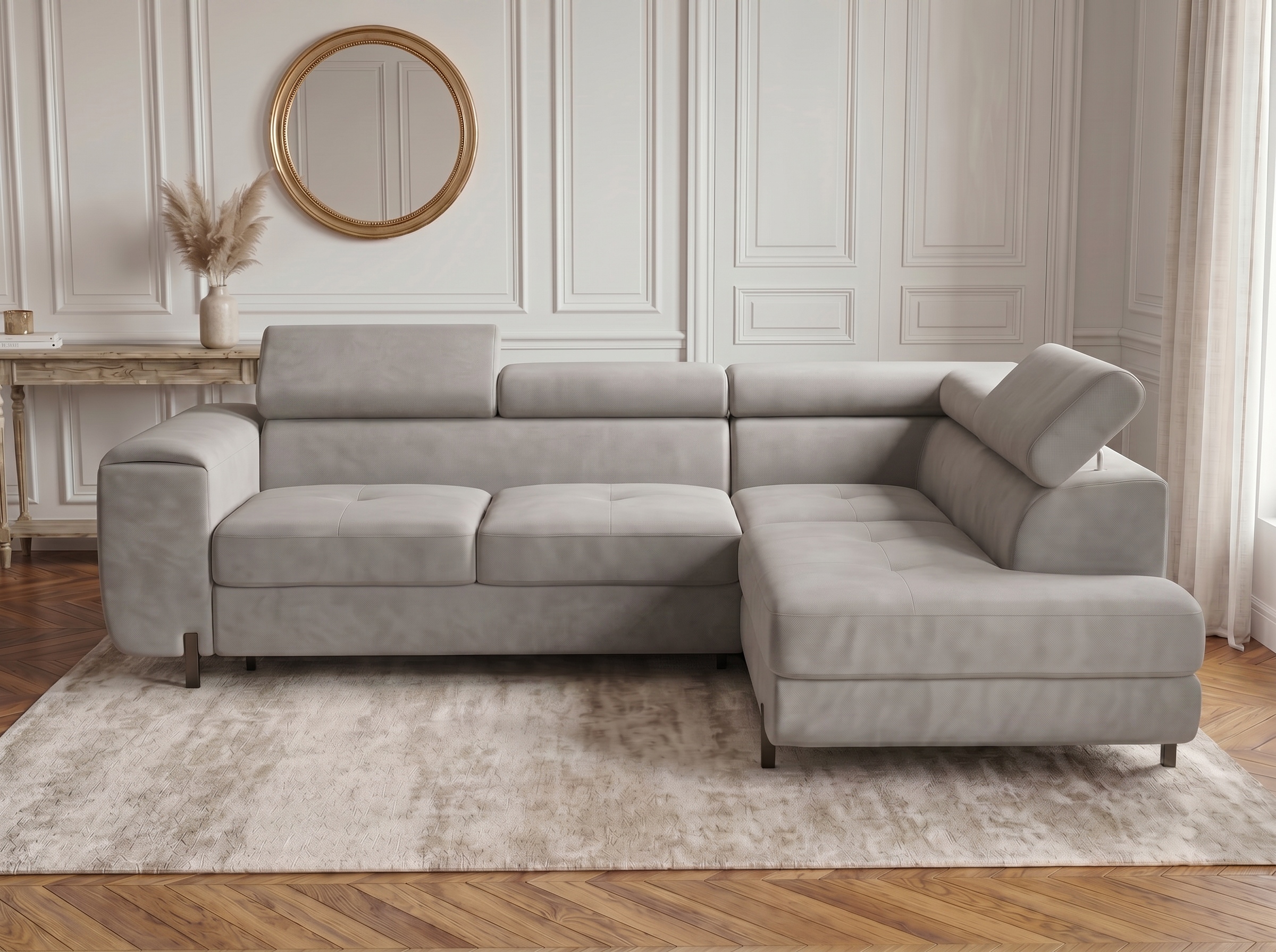 Canapé d'angle convertible Iéna – Velours gris clair – photo 3