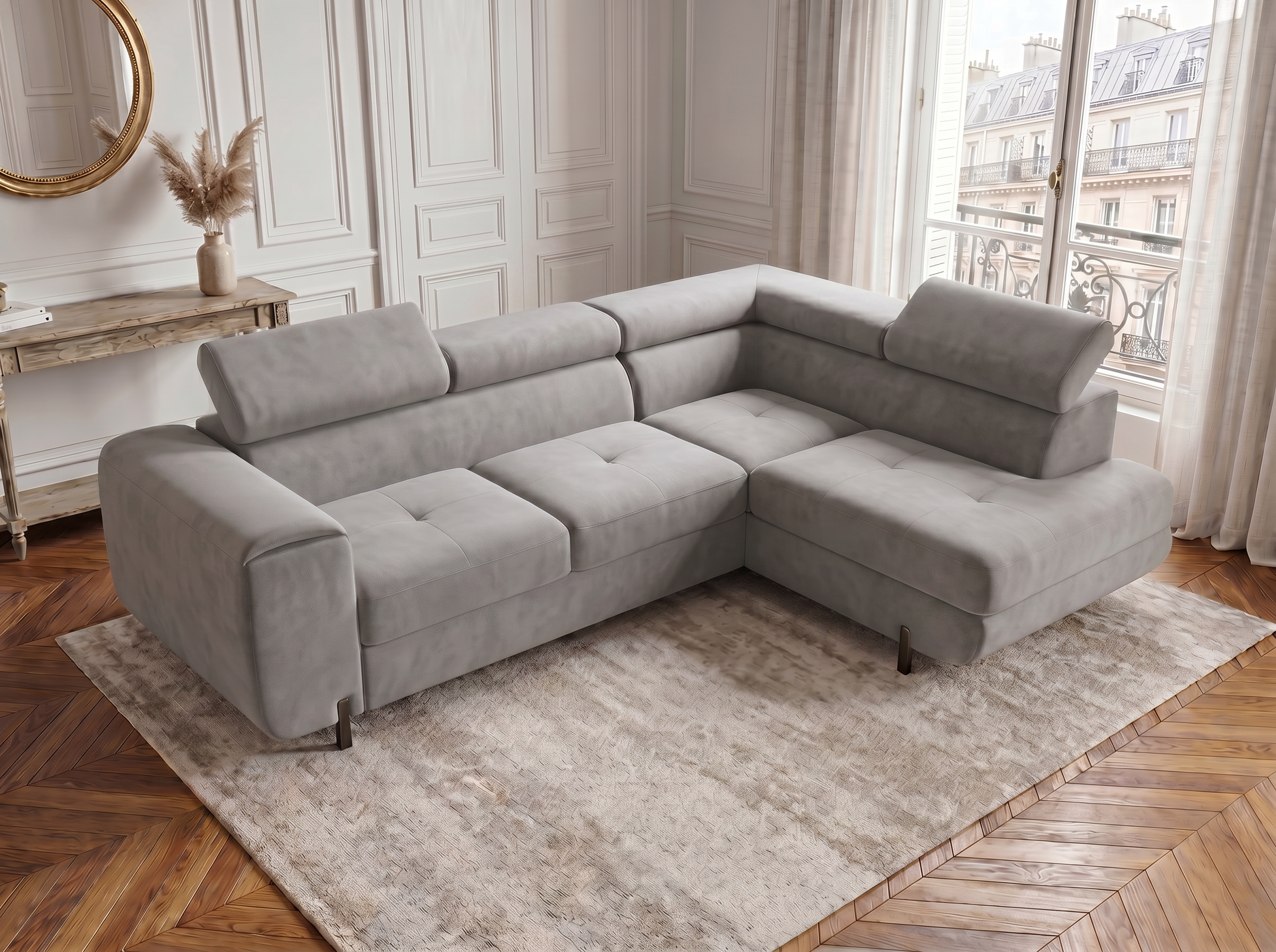 Canapé d'angle convertible Iéna – Velours gris clair – photo 4