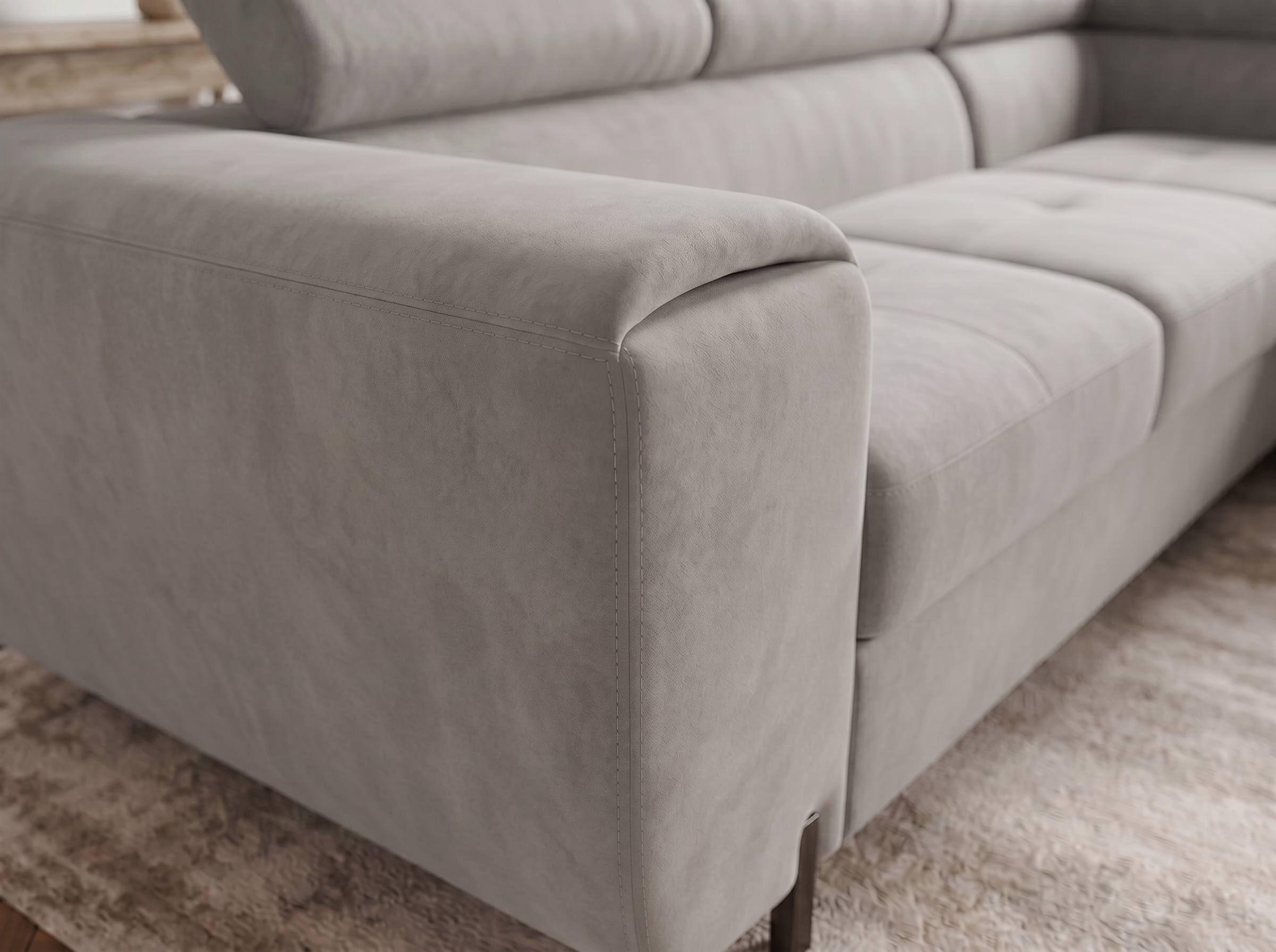 Canapé d'angle convertible Iéna – Velours gris clair – photo 11