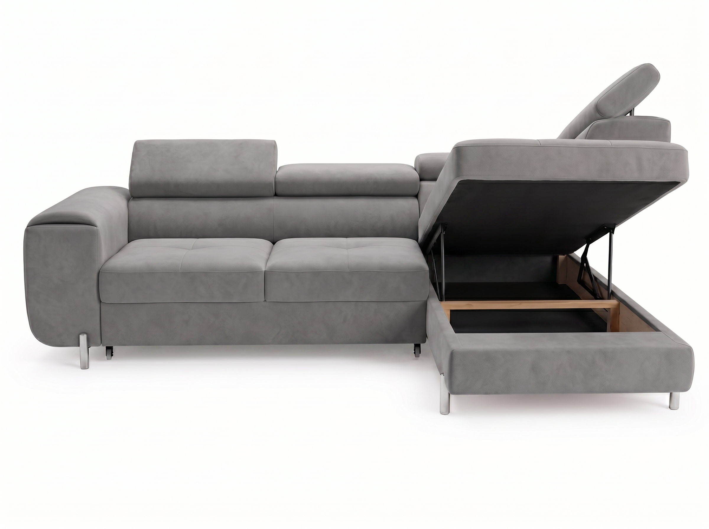 Canapé d'angle convertible Iéna – Velours gris clair – photo 12