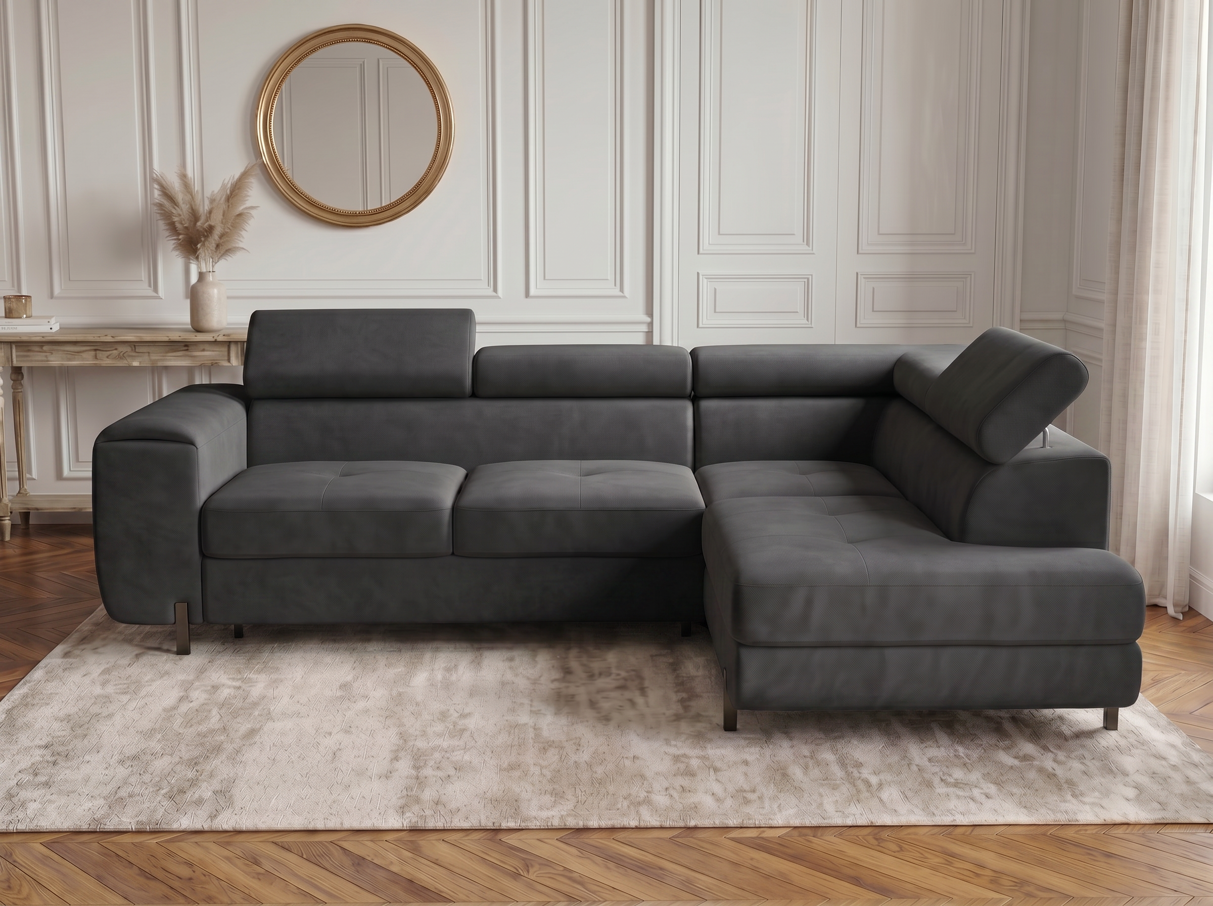 Canapé d'angle convertible Iéna – Velours gris foncé – photo 3
