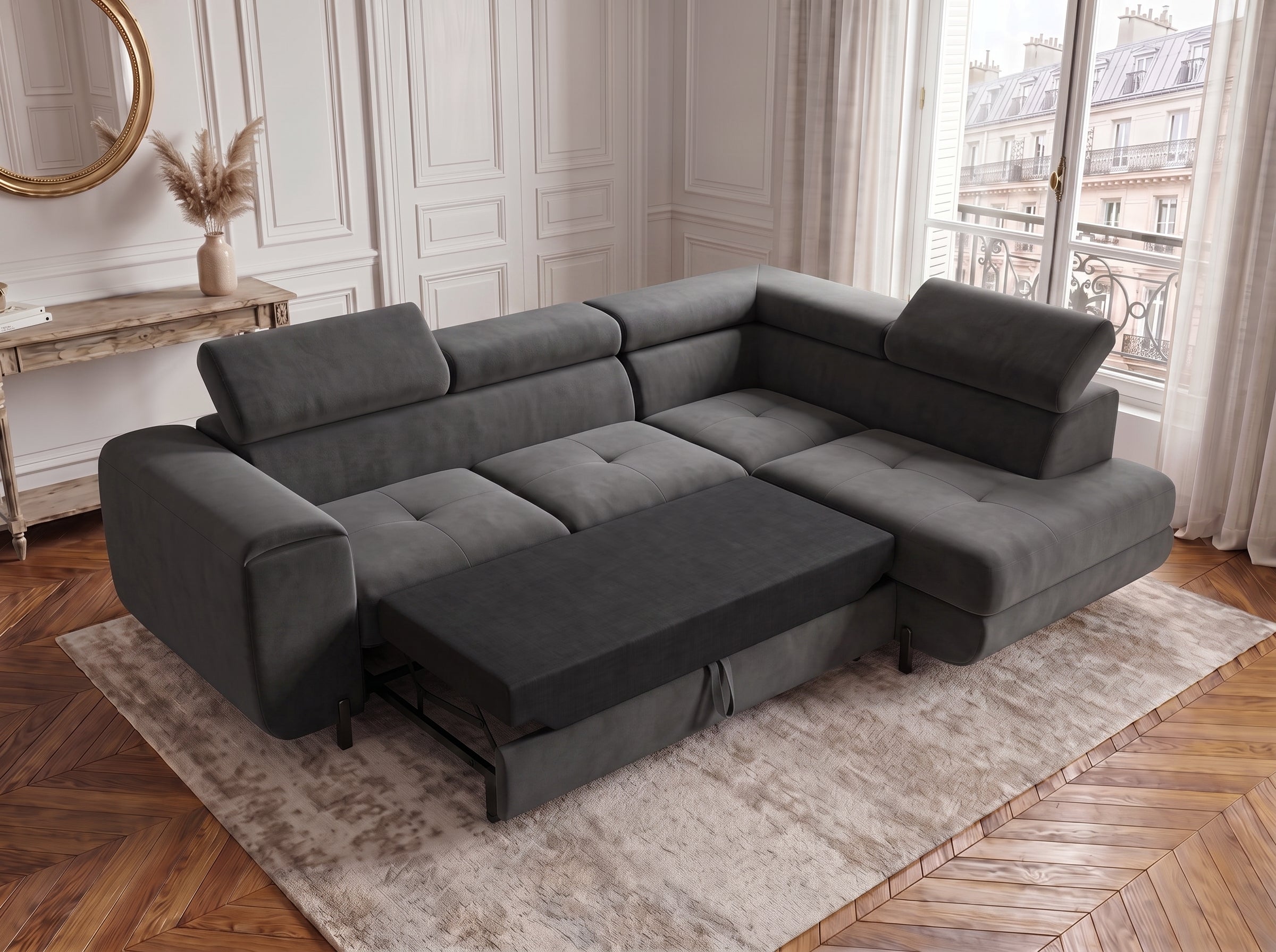 Canapé d'angle convertible Iéna – Velours gris foncé – photo 5