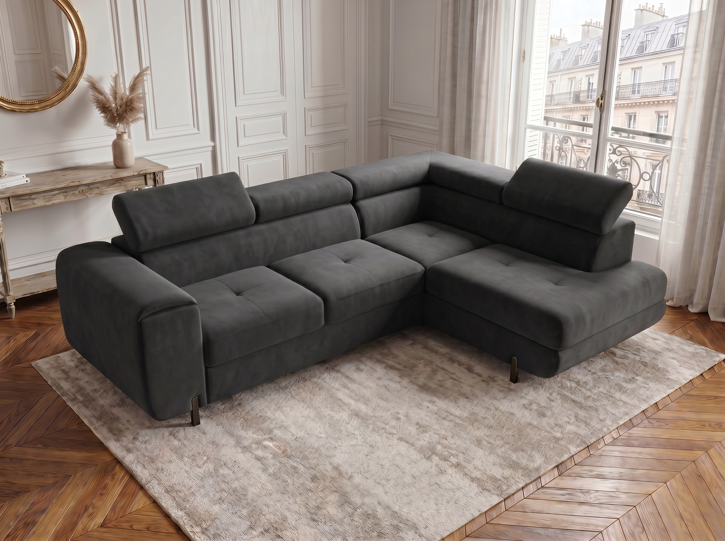 Canapé d'angle convertible Iéna – Velours gris foncé – photo 6