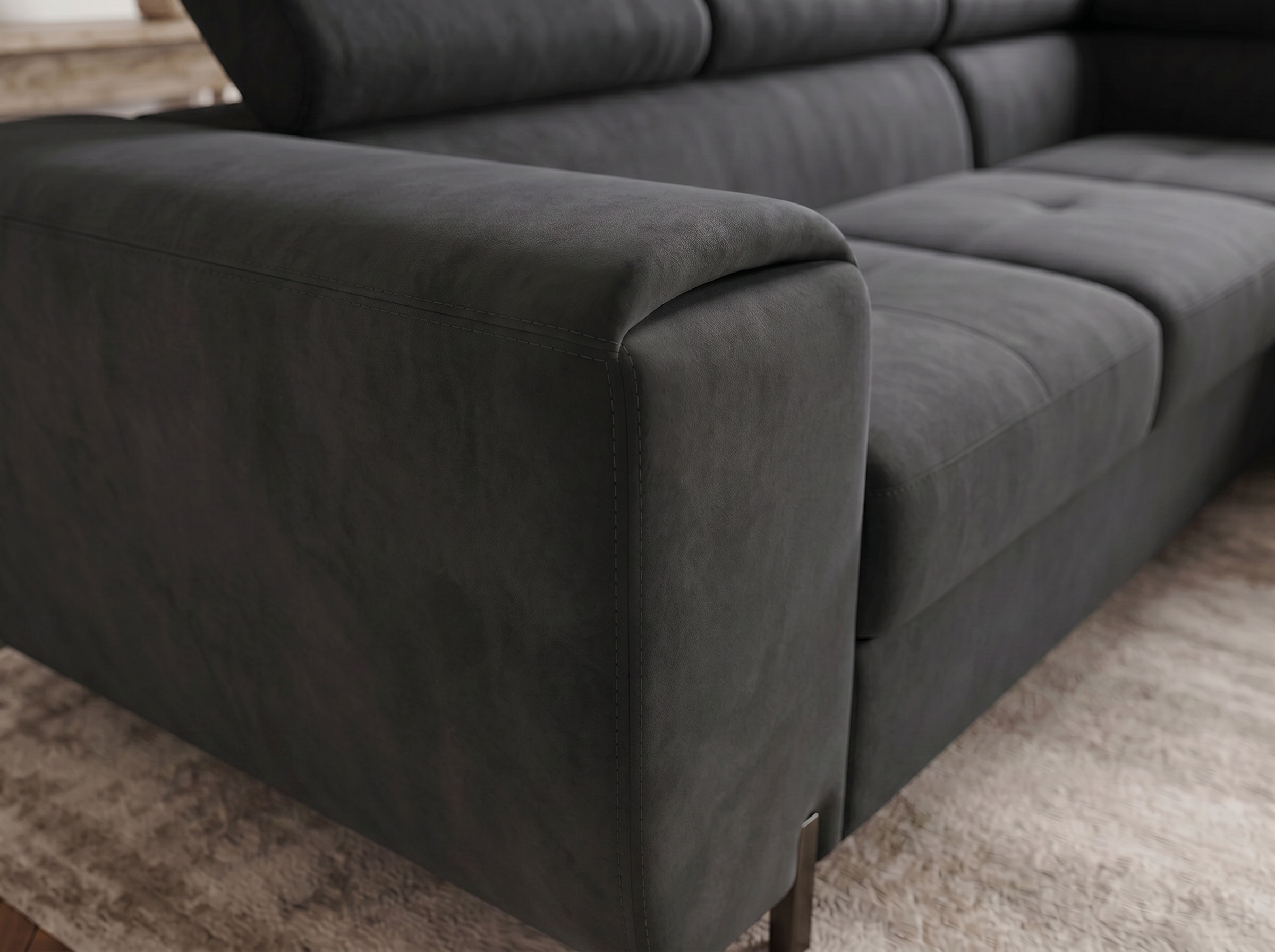 Canapé d'angle convertible Iéna – Velours gris foncé – photo 8
