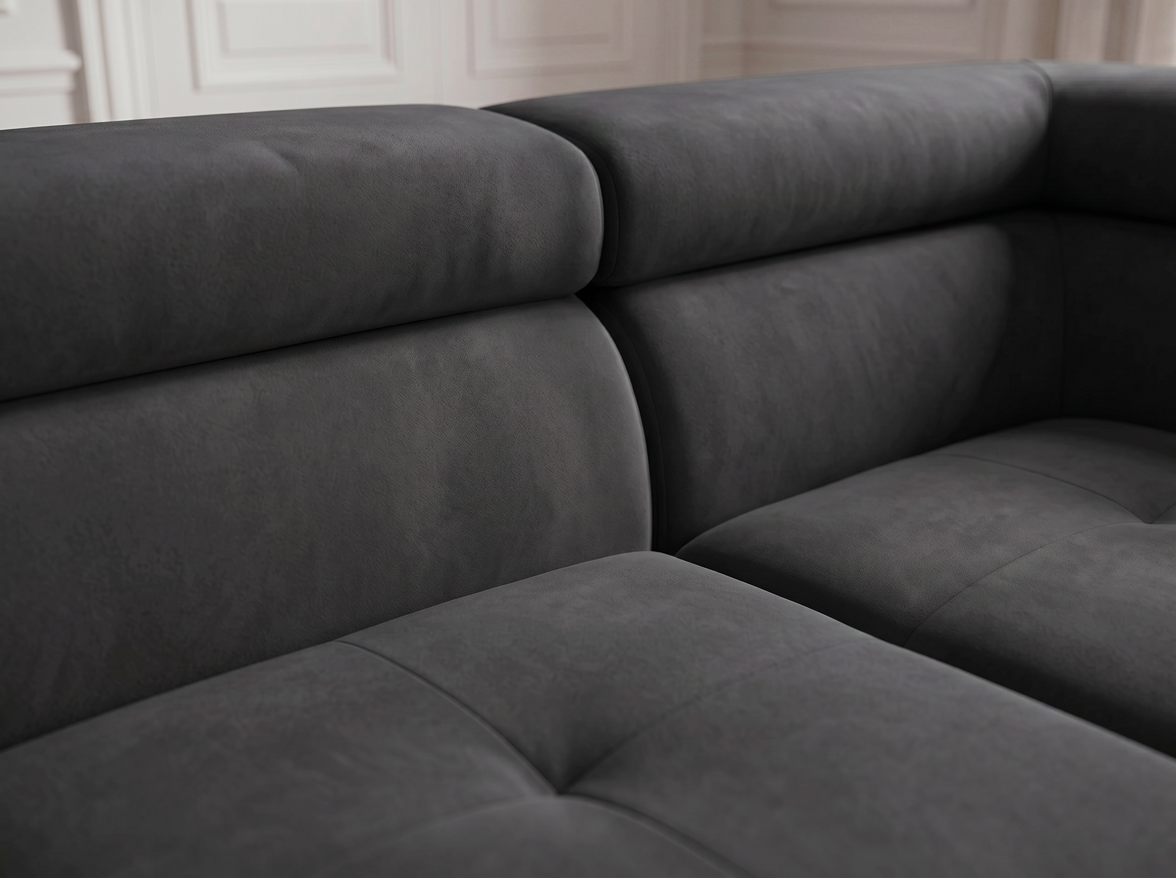 Canapé d'angle convertible Iéna – Velours gris foncé – photo 9
