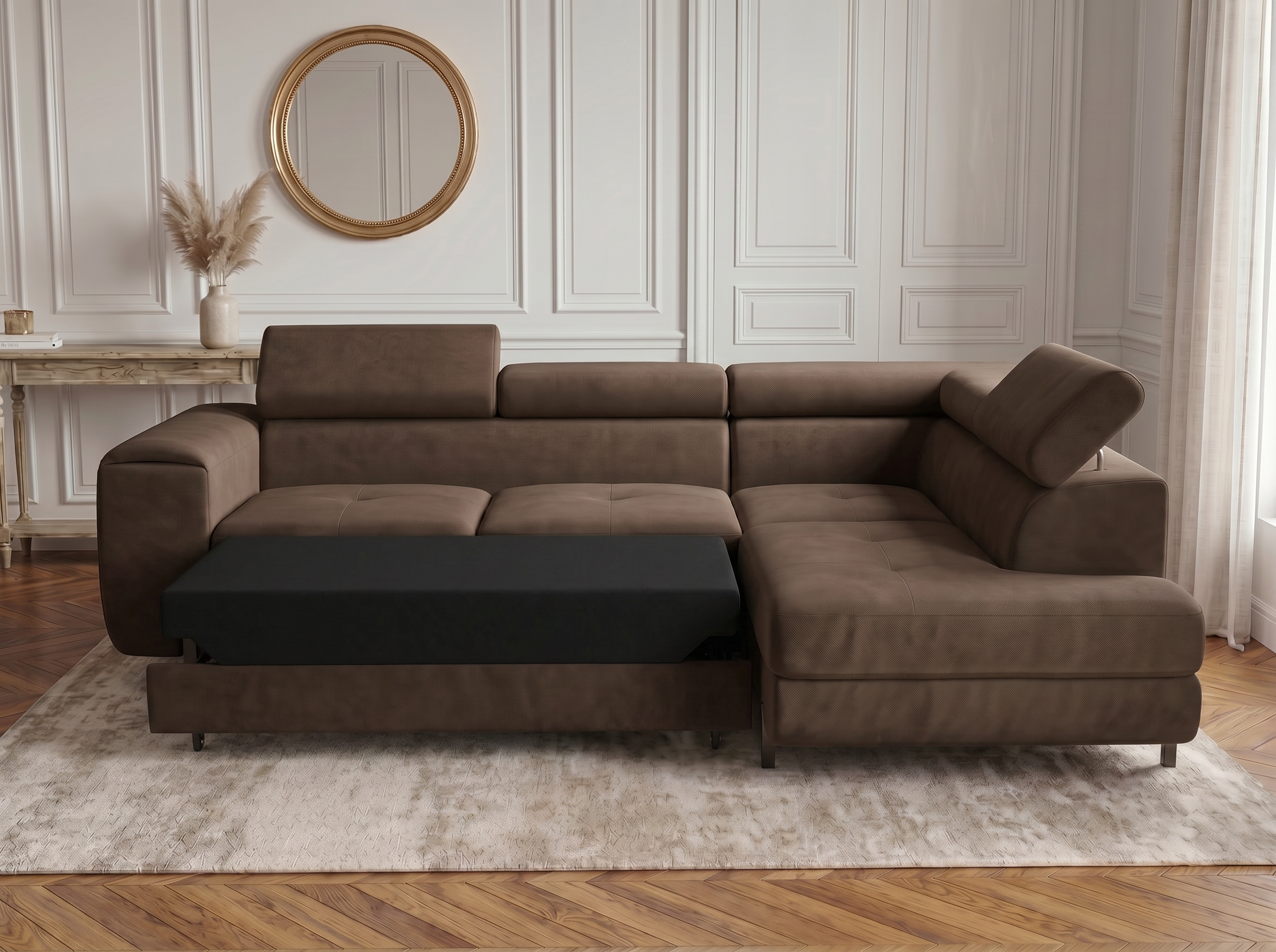 Canapé d'angle convertible Iéna – Velours marron – photo 2