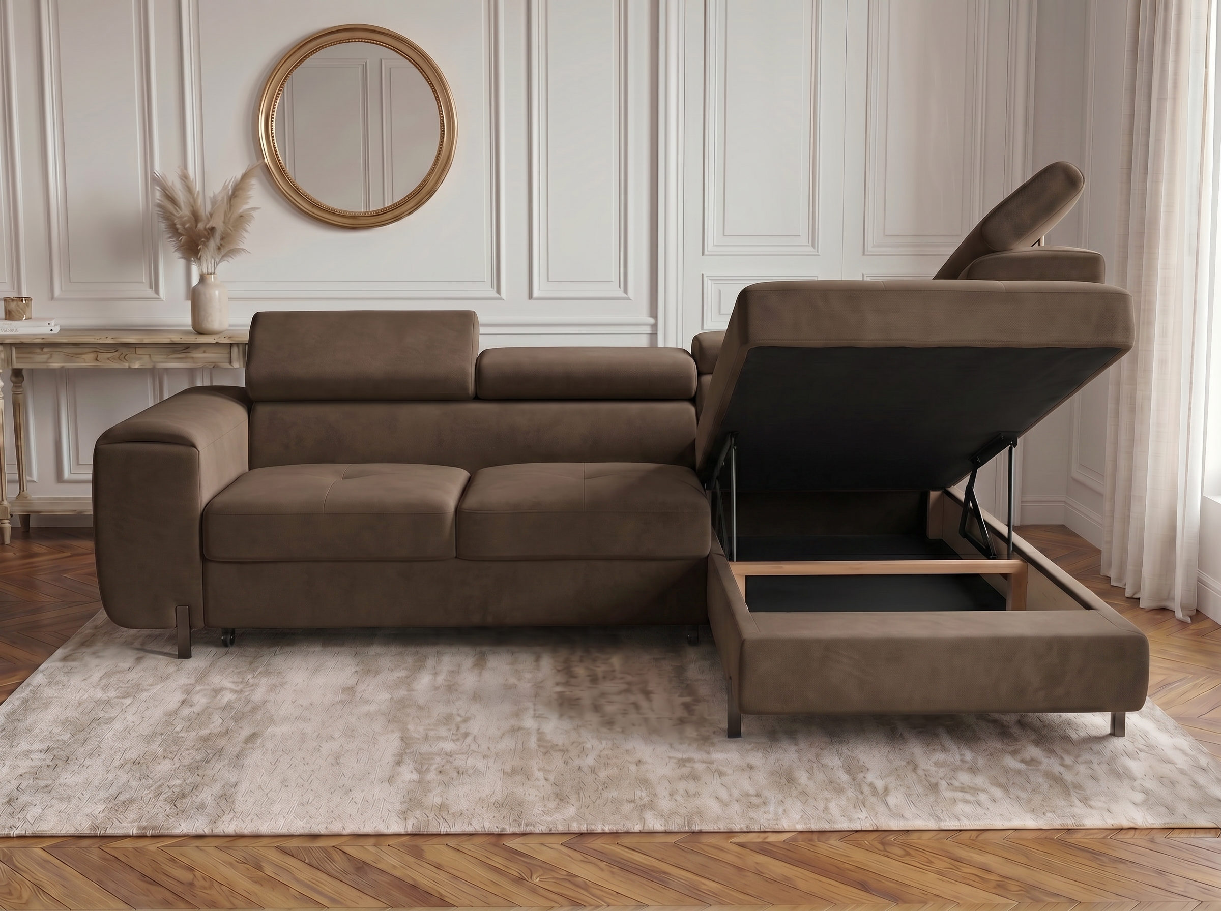 Canapé d'angle convertible Iéna – Velours marron – photo 4