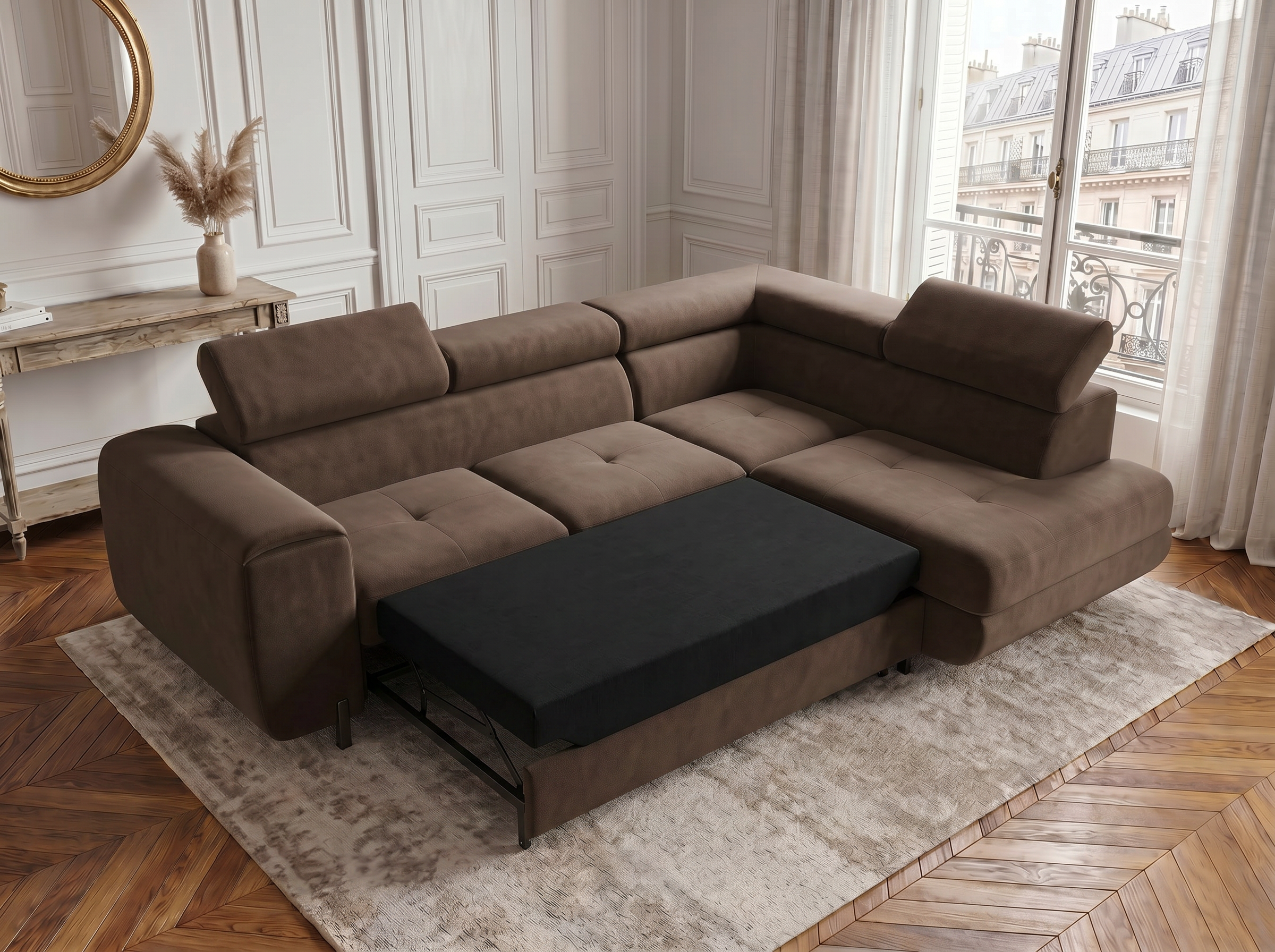 Canapé d'angle convertible Iéna – Velours marron – photo 7