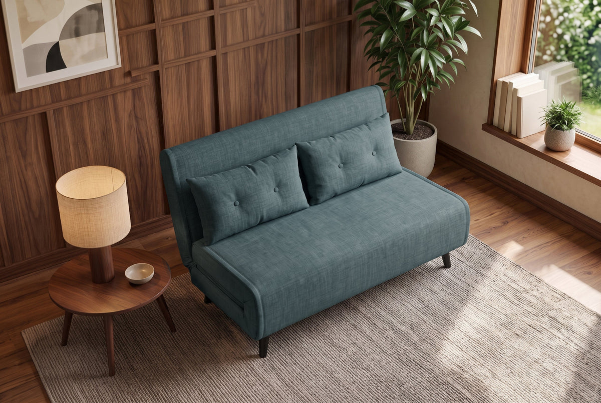 Canapé convertible 2 places SMART MULTIFUNCTION 140cm pétrole Vogue soie velours