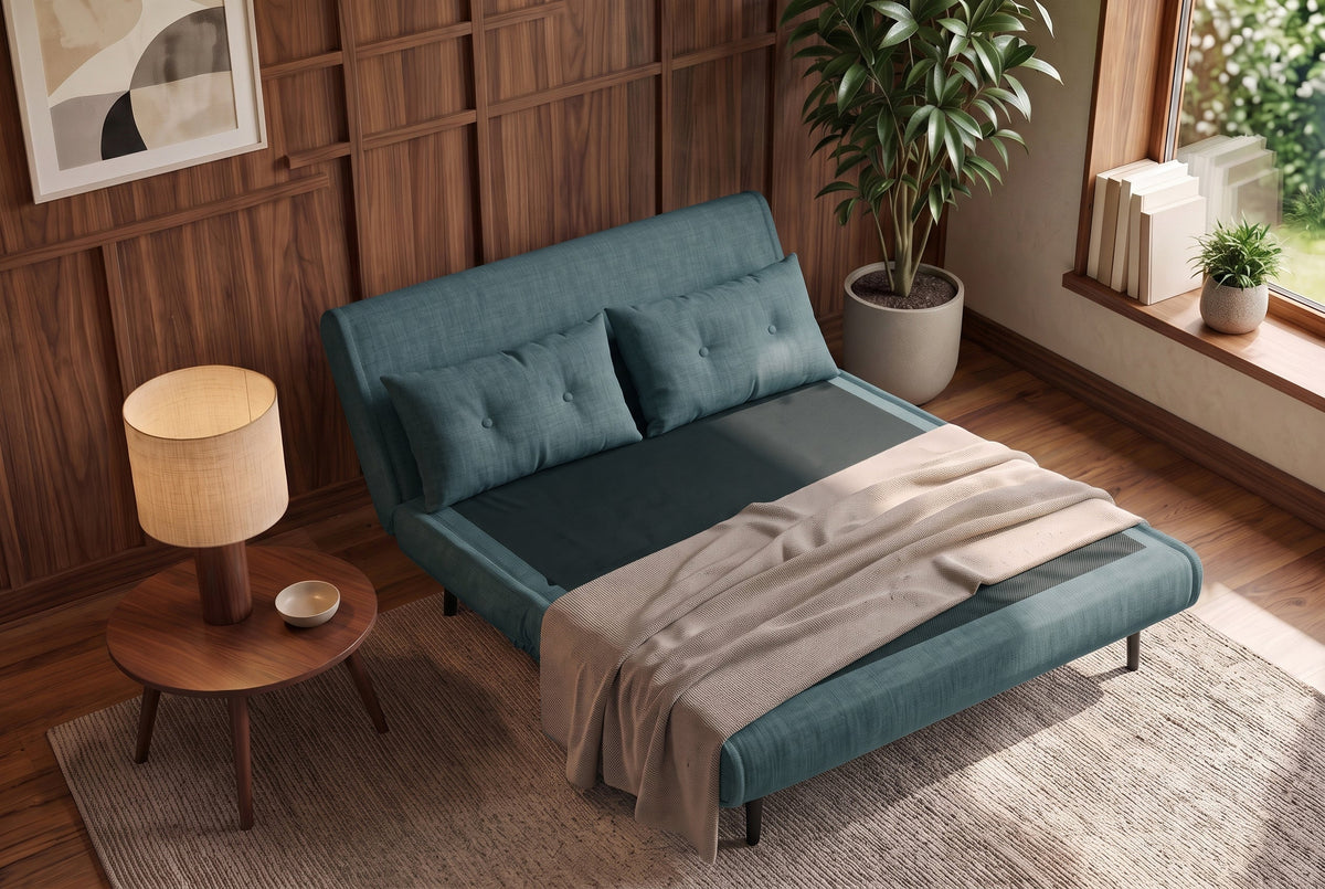 Canapé convertible 2 places SMART MULTIFUNCTION 140cm pétrole Vogue soie velours