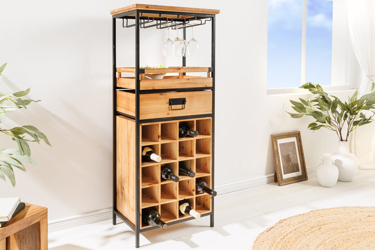 Casier à bouteilles en bois massif SEVENS SEAS 120cm casier à bouteilles en bois de pin naturel noir en métal