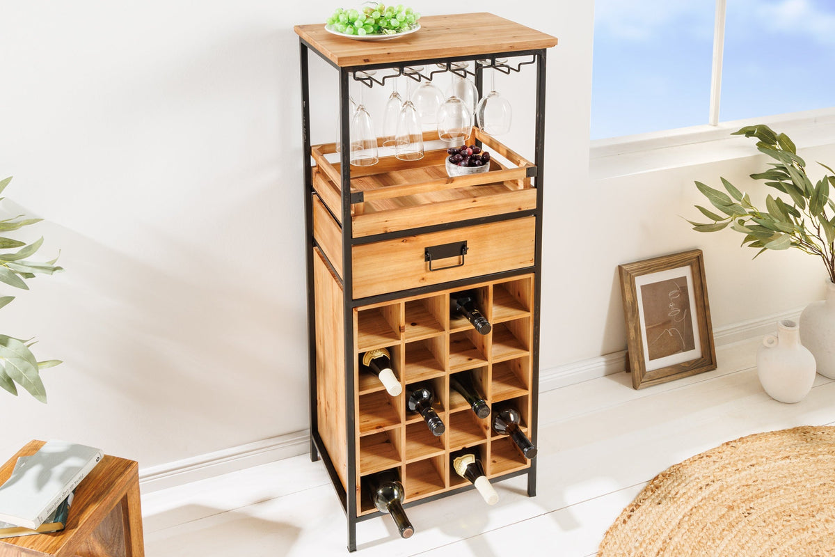 Casier à bouteilles en bois massif SEVENS SEAS 120cm casier à bouteilles en bois de pin naturel noir en métal