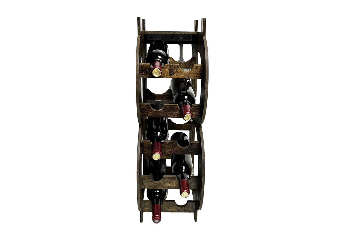 Casier à vin élégant BITCOIN 70cm étagère en bois naturel pour 10 bouteilles et 4 verres