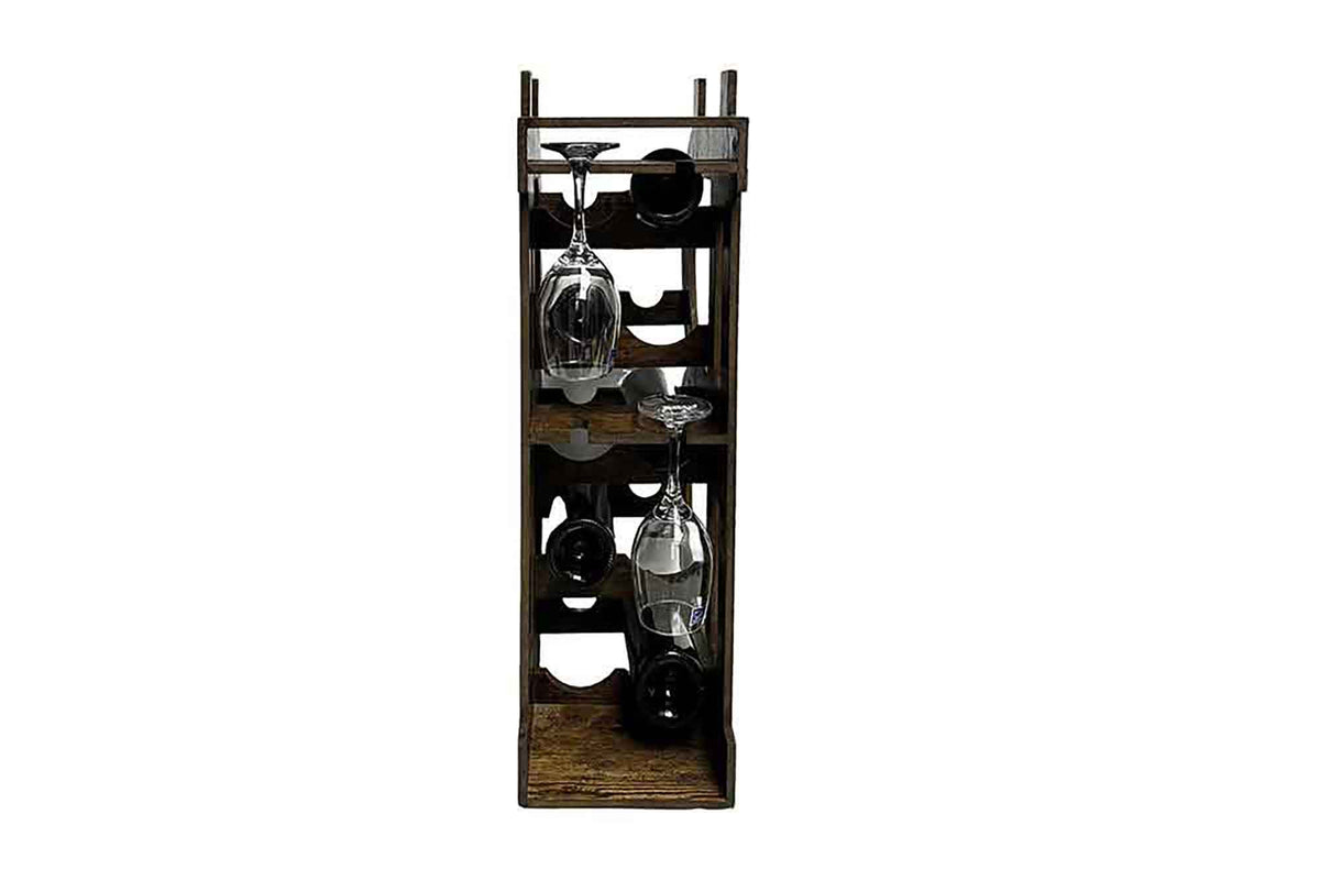 Casier à vin élégant BITCOIN 70cm étagère en bois naturel pour 10 bouteilles et 4 verres