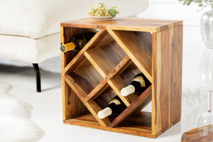 Casier à vin en bois massif CUBUS 40 cm marron finition pierre de Sheesham table d'appoint faite à la main