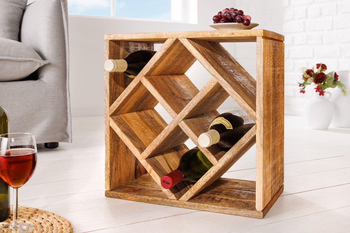 Casier à vin en bois massif CUBUS 40cm Table d’appoint faite main en manguier