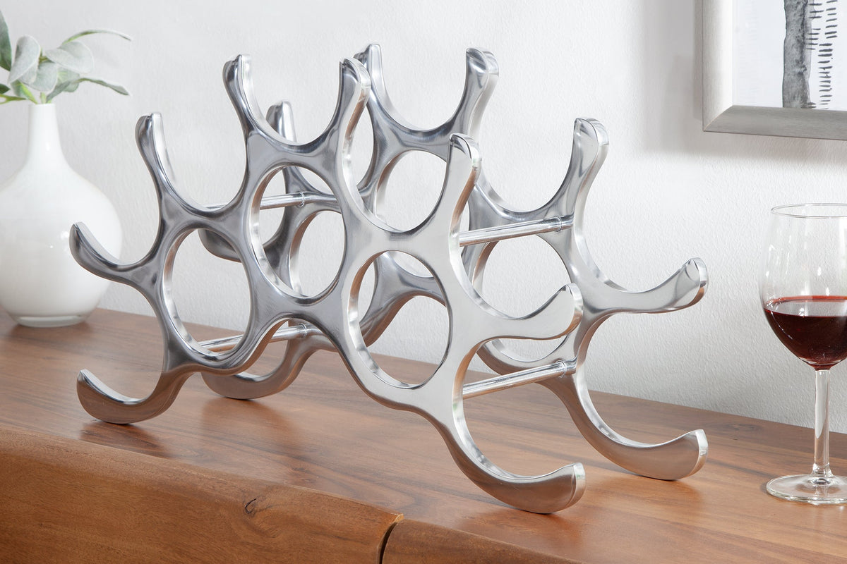 Casier à vin moderne FLAME 48cm argent pour 10 bouteilles porte-bouteilles