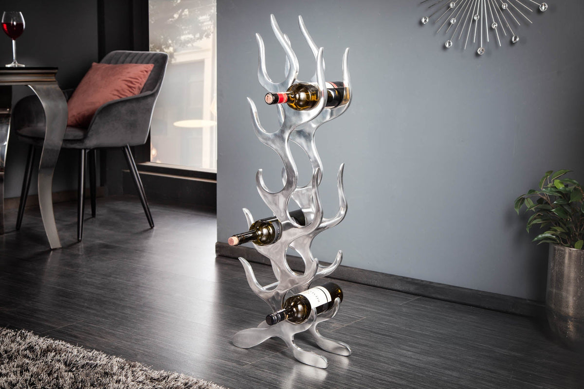 Casier à vin moderne FLAME 93cm argent pour 9 bouteilles porte-bouteille