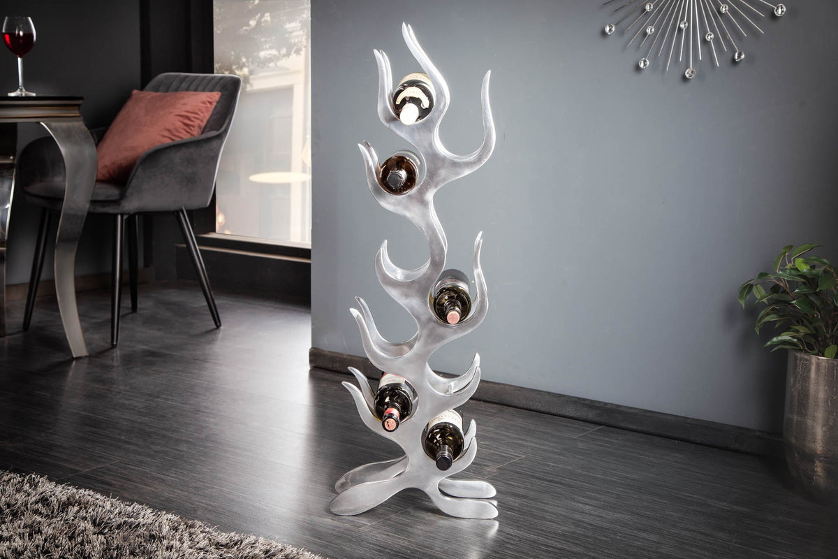 Casier à vin moderne FLAME 93cm argent pour 9 bouteilles porte-bouteille