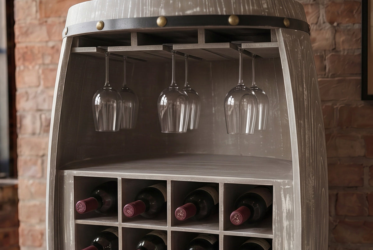 Casier à vin Shabby Chic BODEGA Tonneau à vin en pin naturel 100cm pour 24 bouteilles