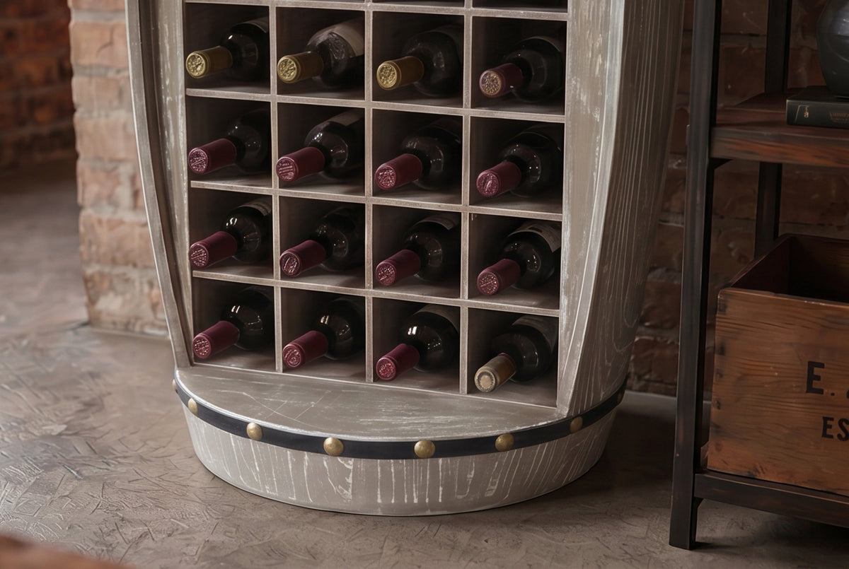 Casier à vin Shabby Chic BODEGA Tonneau à vin en pin naturel 100cm pour 24 bouteilles