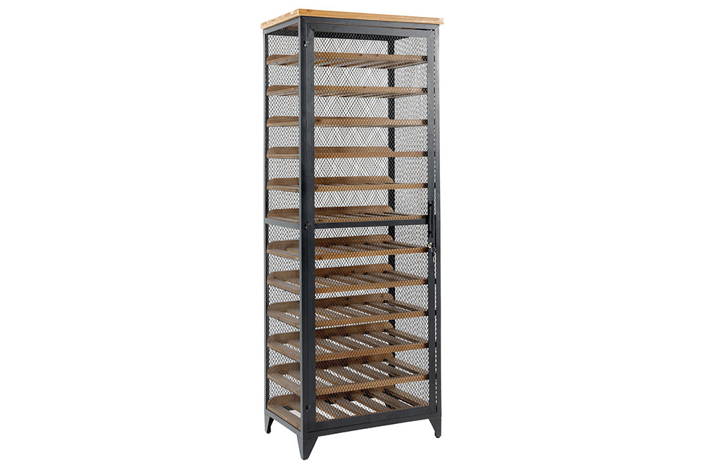 Cave à vin design BODEGA 185cm casier à bouteilles en métal bois de sapin noir naturel