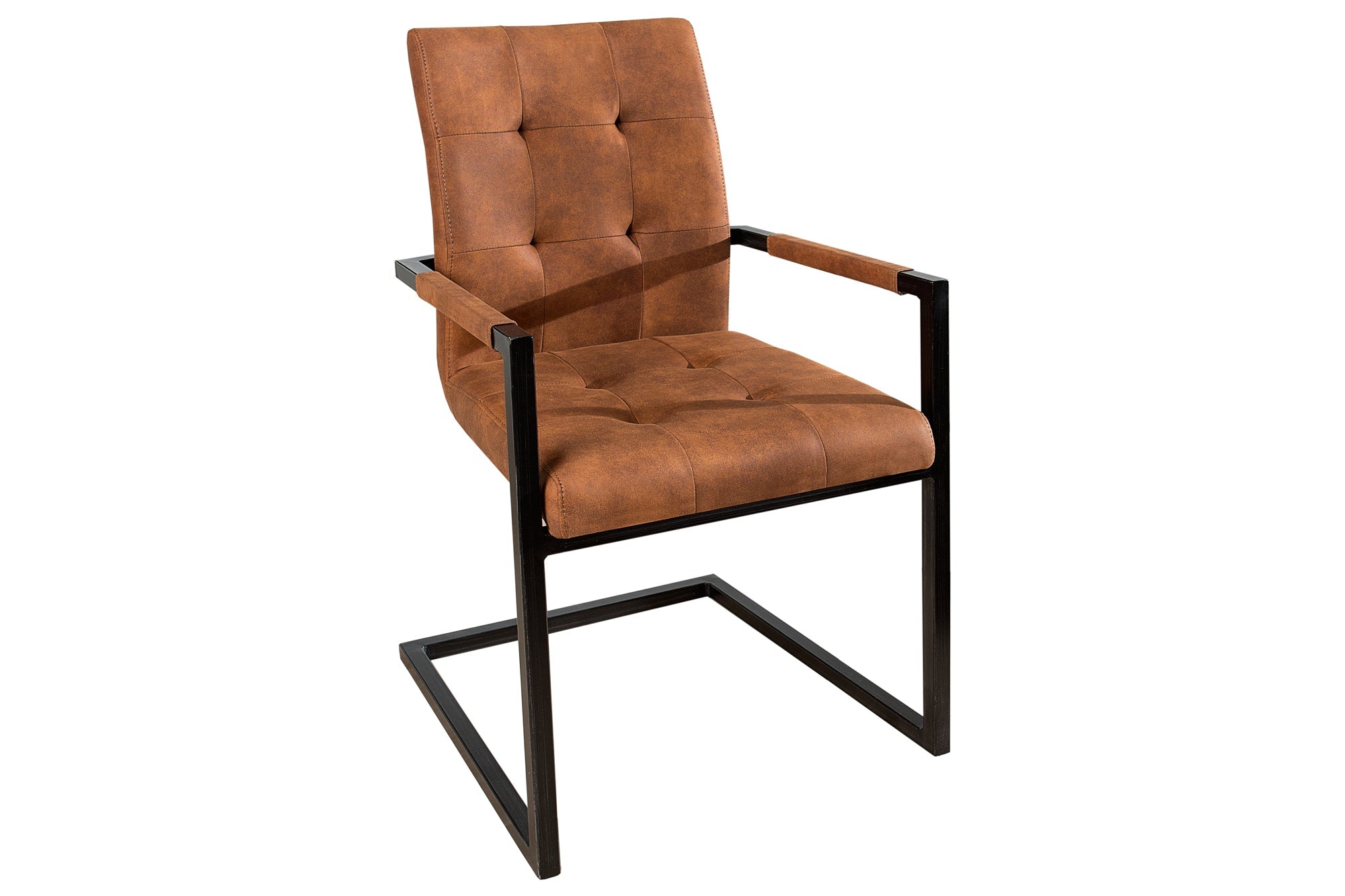 Lote de 2x sillas voladizas de diseño OXFORD vintage de color marrón con reposabrazos y estructura de hierro
