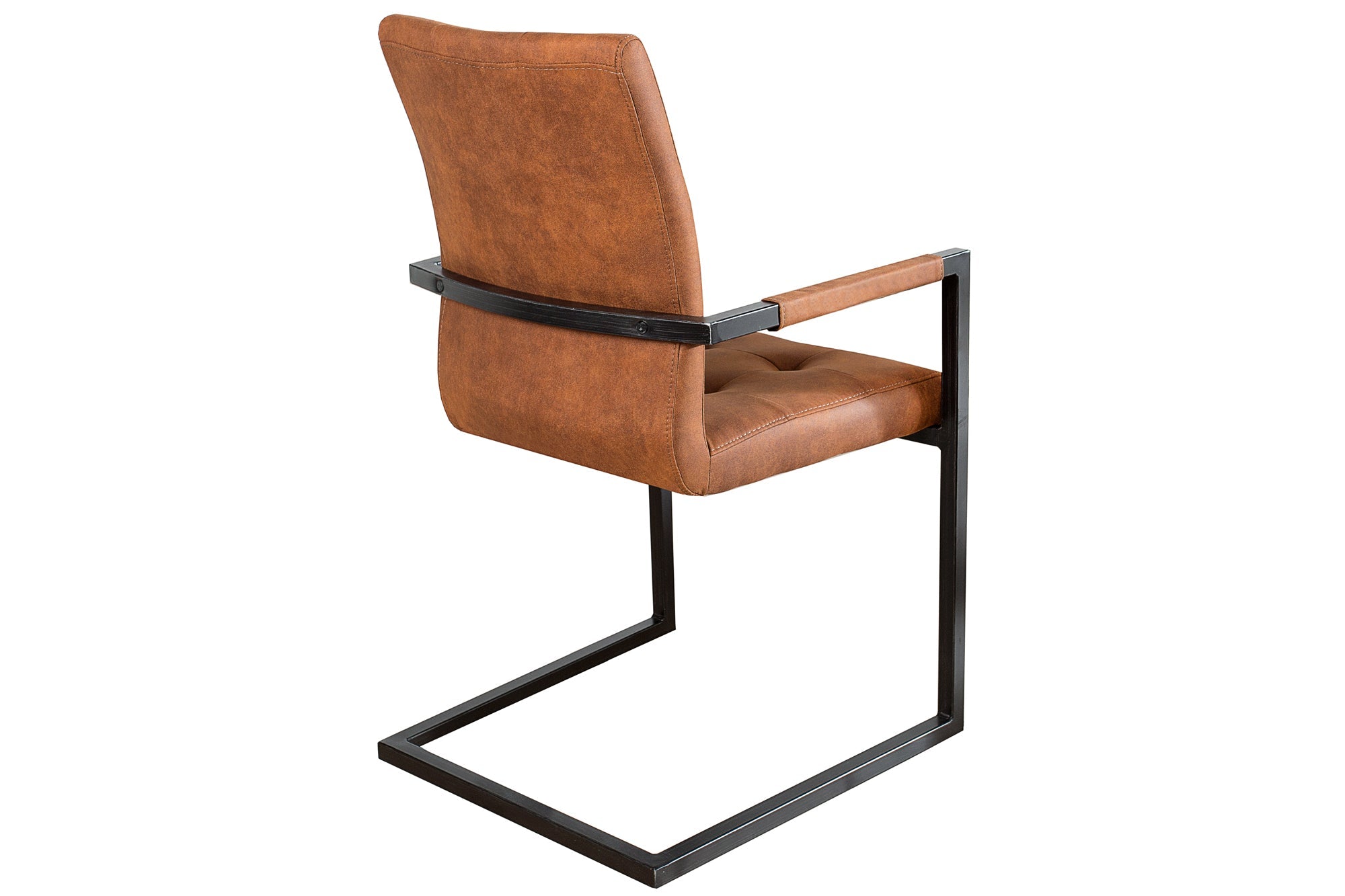 Lote de 2x sillas voladizas de diseño OXFORD vintage de color marrón con reposabrazos y estructura de hierro