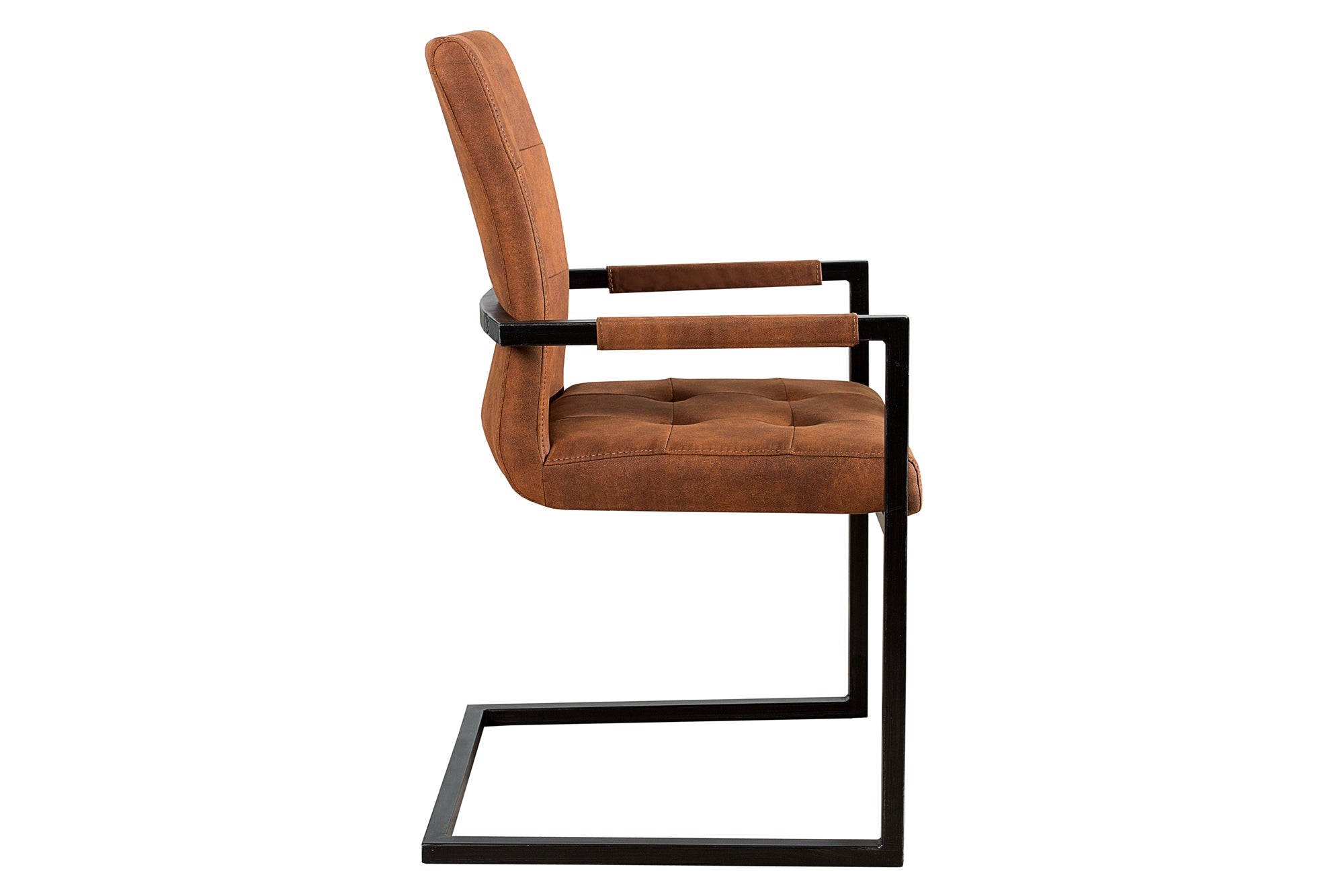 Lote de 2x sillas voladizas de diseño OXFORD vintage de color marrón con reposabrazos y estructura de hierro