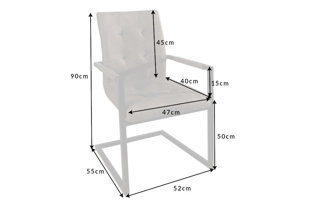 Lote de 2x sillas cantilever de diseño OXFORD en color topo antiguo con reposabrazos de estructura de hierro