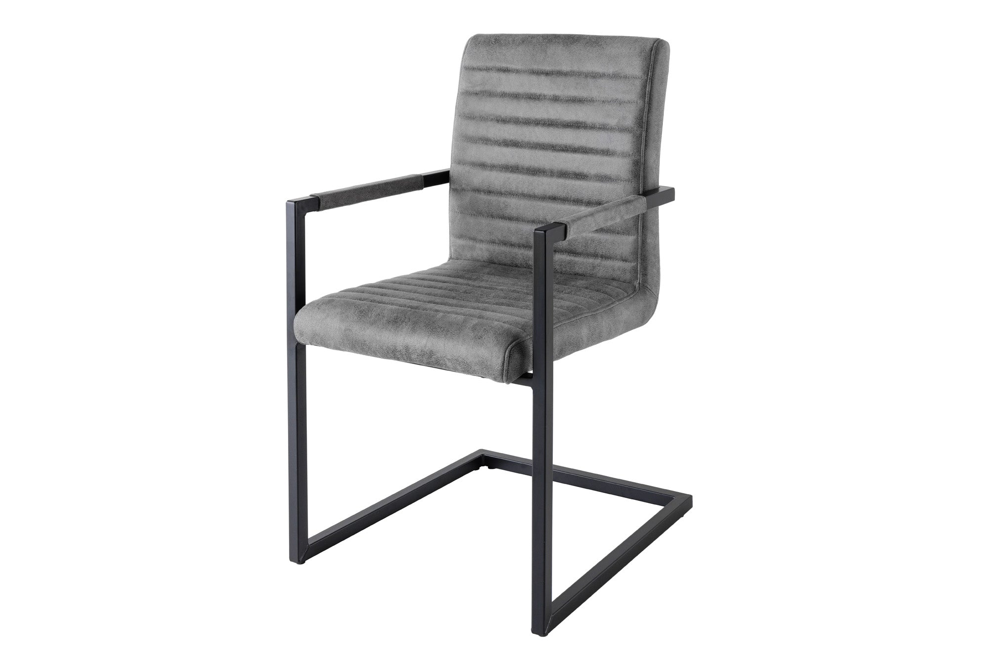 Lote de 2 sillas cantilever industriales LOFT vintage de microfibra gris con reposabrazos de acero inoxidable