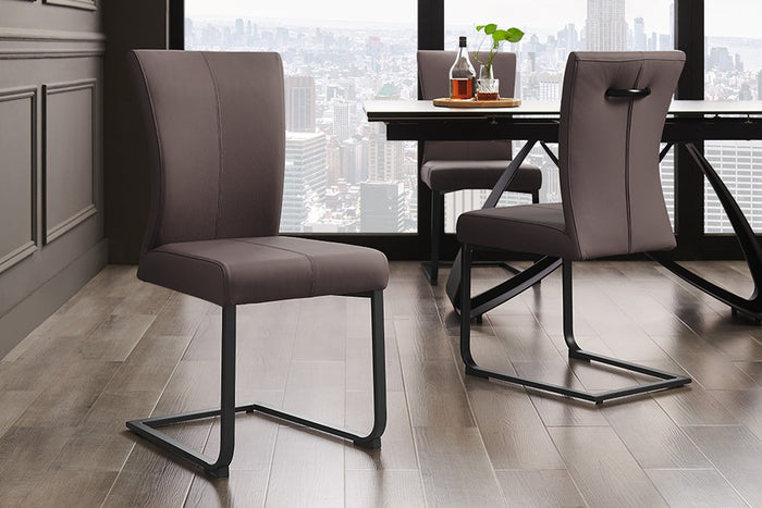 Lot de 2x chaises cantilever moderne SAMSON en cuir véritable gris taupe, structure en métal avec poignée confortable