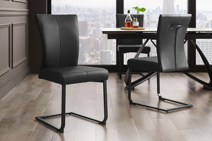 Lot de 2x chaises cantilever moderne SAMSON en cuir véritable noir avec cadre en métal et poignée confortable