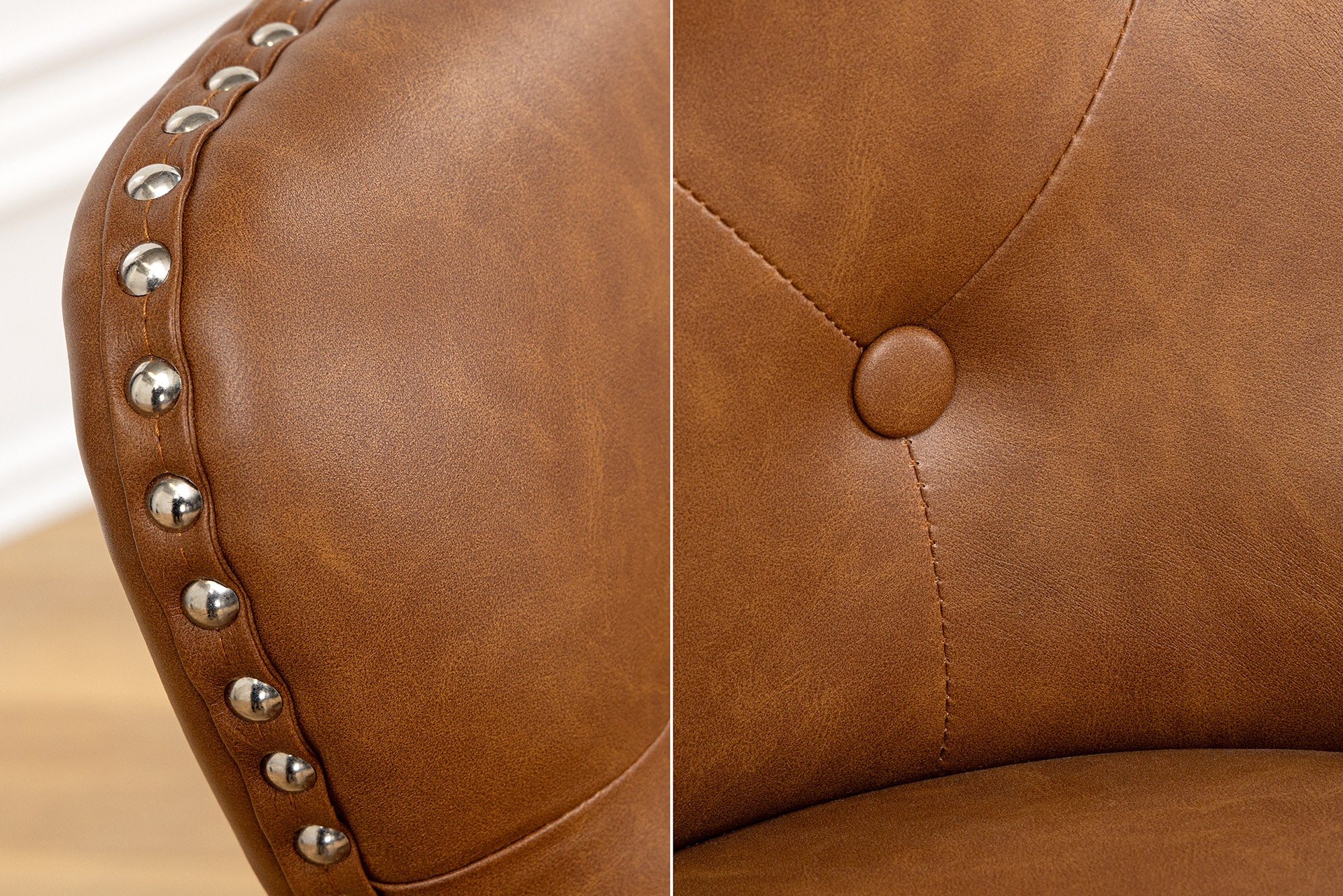 Lote de 2x sillones CASTLE Chesterfield de polipiel negra y madera maciza con asa confort
