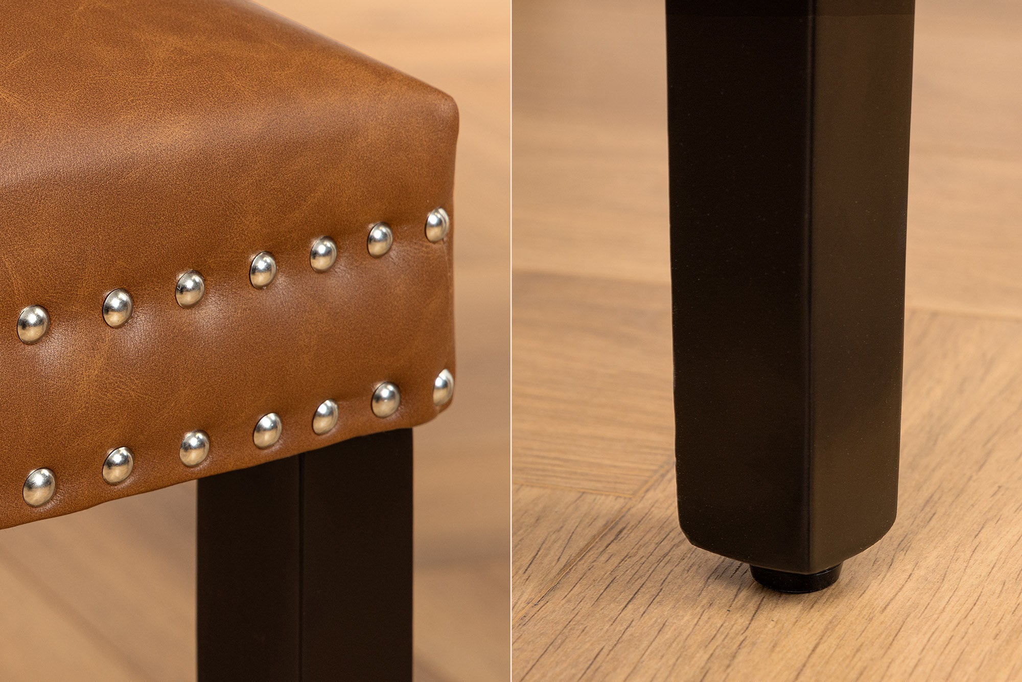 Lote de 2x sillones CASTLE Chesterfield de polipiel negra y madera maciza con asa confort