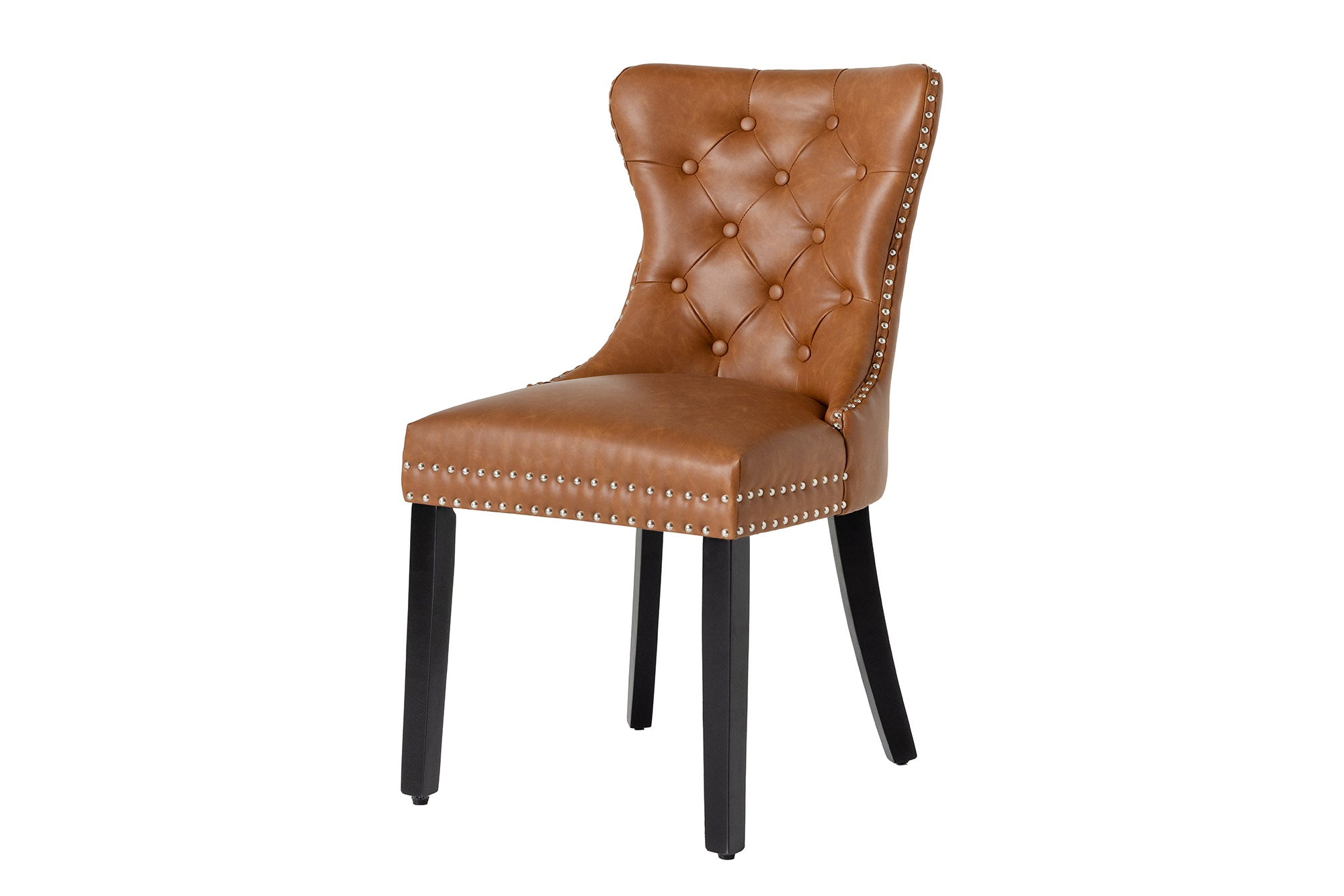 Lote de 2x sillones CASTLE Chesterfield de polipiel negra y madera maciza con asa confort