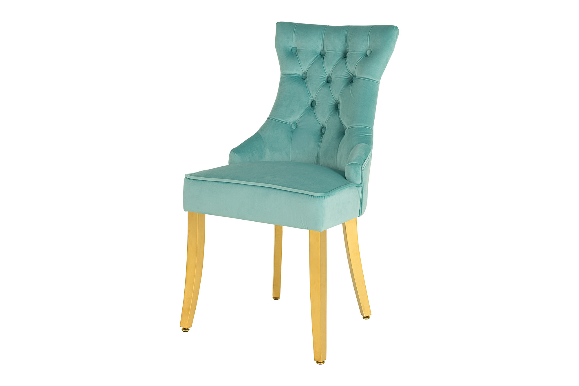 Lote de 2 sillones Chesterfield de terciopelo azul CASTLE con patas de acero inoxidable dorado y cómoda empuñadura