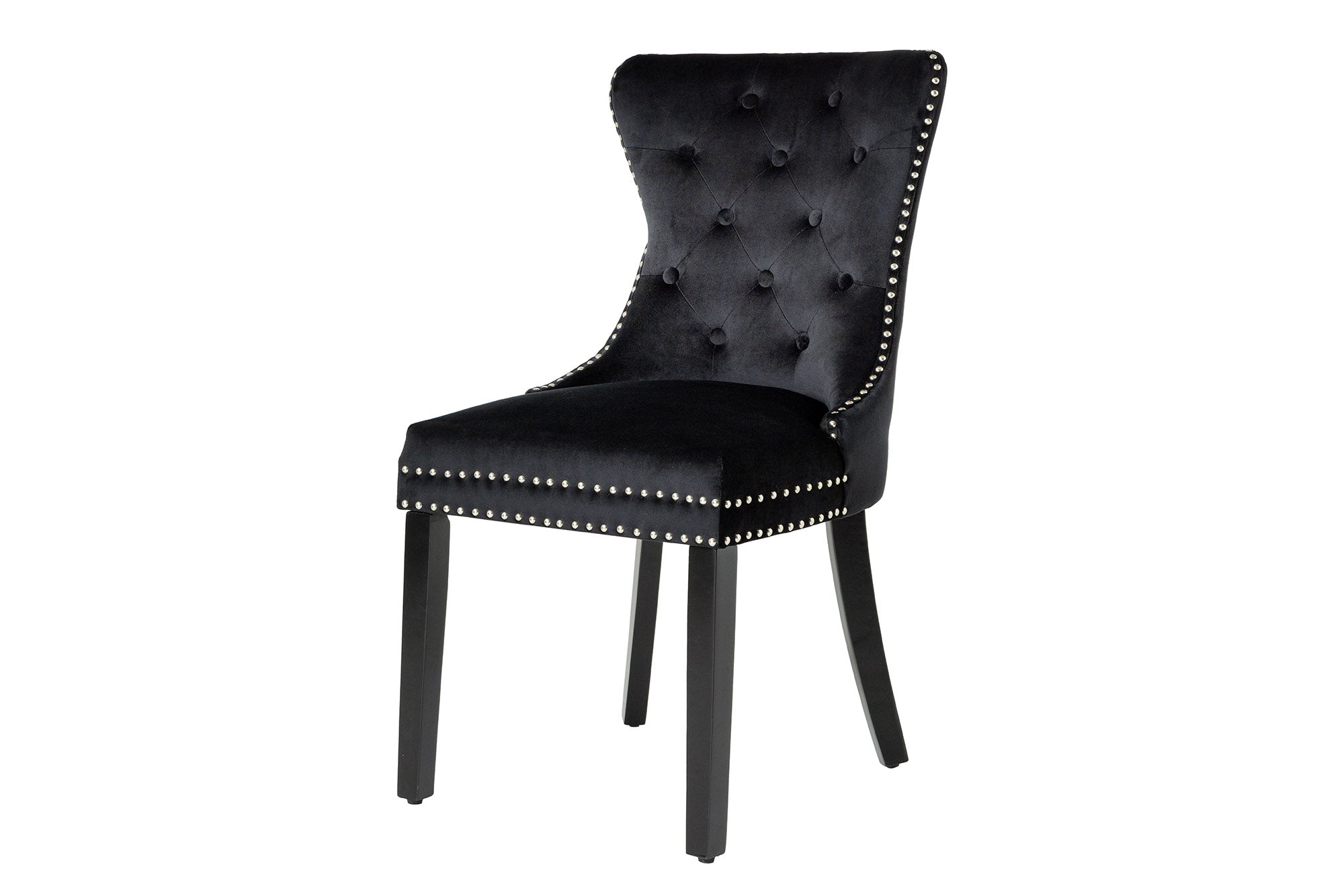 Lote de 2x sillones CASTLE Chesterfield terciopelo negro madera maciza remaches decorativos con asa confort