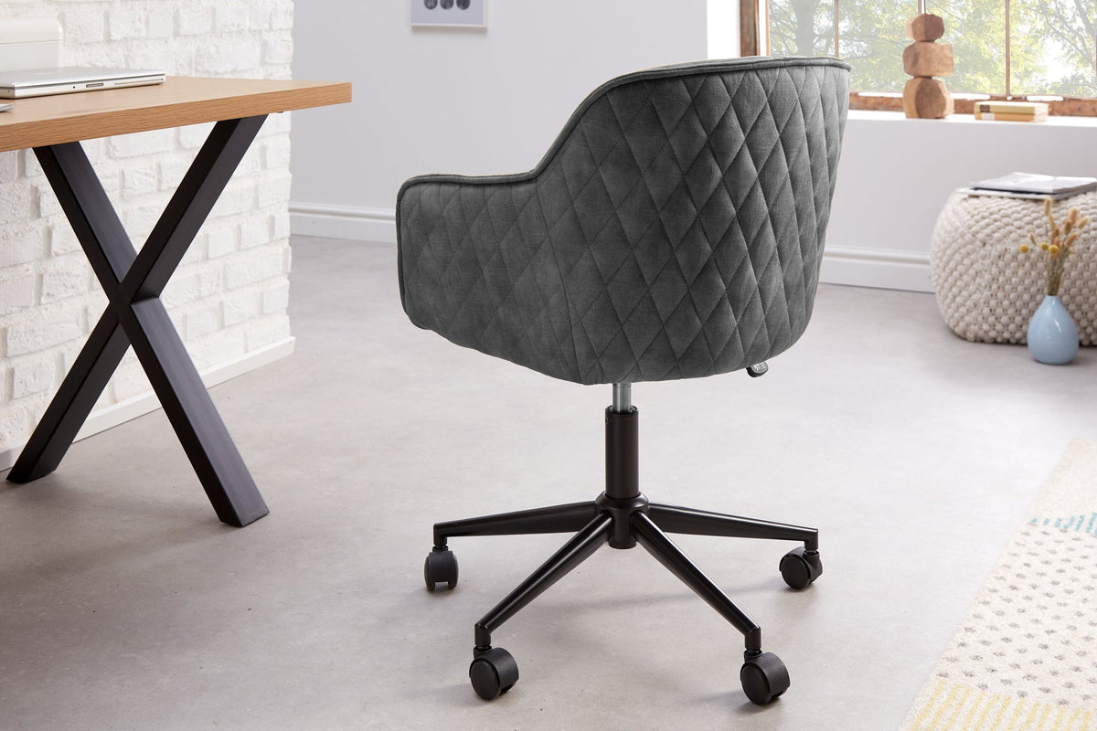 Chaise de bureau réglable en hauteur EUPHORIA velours gris foncé avec surpiqûre décorative