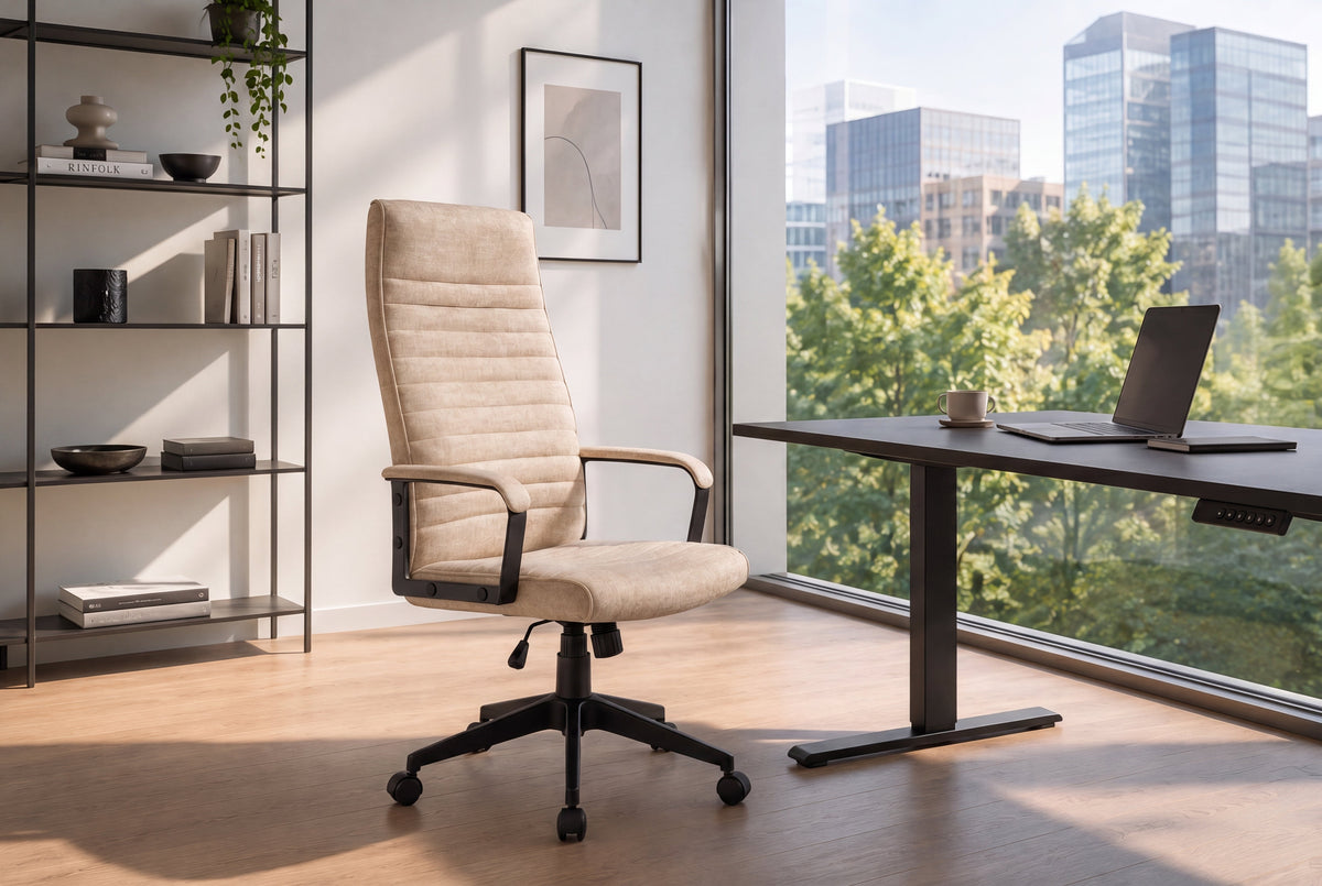 Chaise de bureau réglable en hauteur LAZIO beige Vogue velours pivotante à roulettes